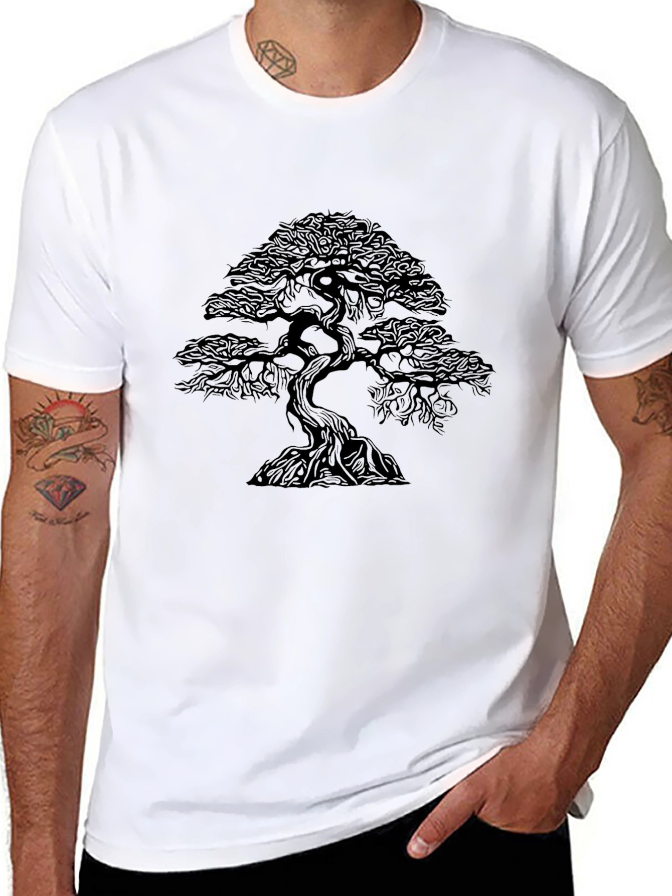 Bonsai Tree Graphic Tee - Stylish Black Shirt