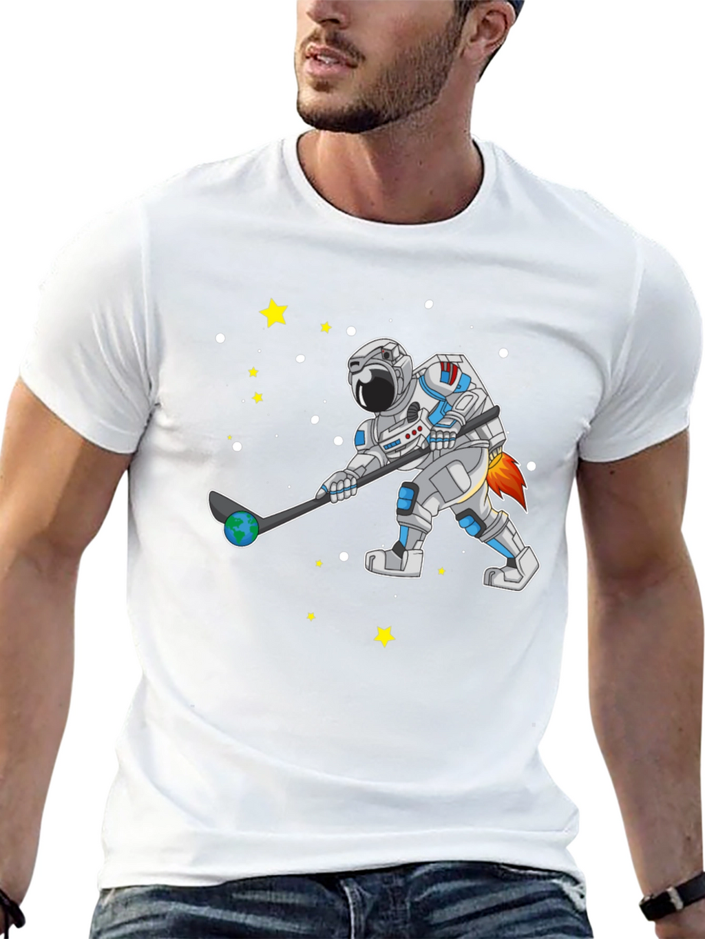 Astronaut Hockey T-Shirt Space Sports Tee