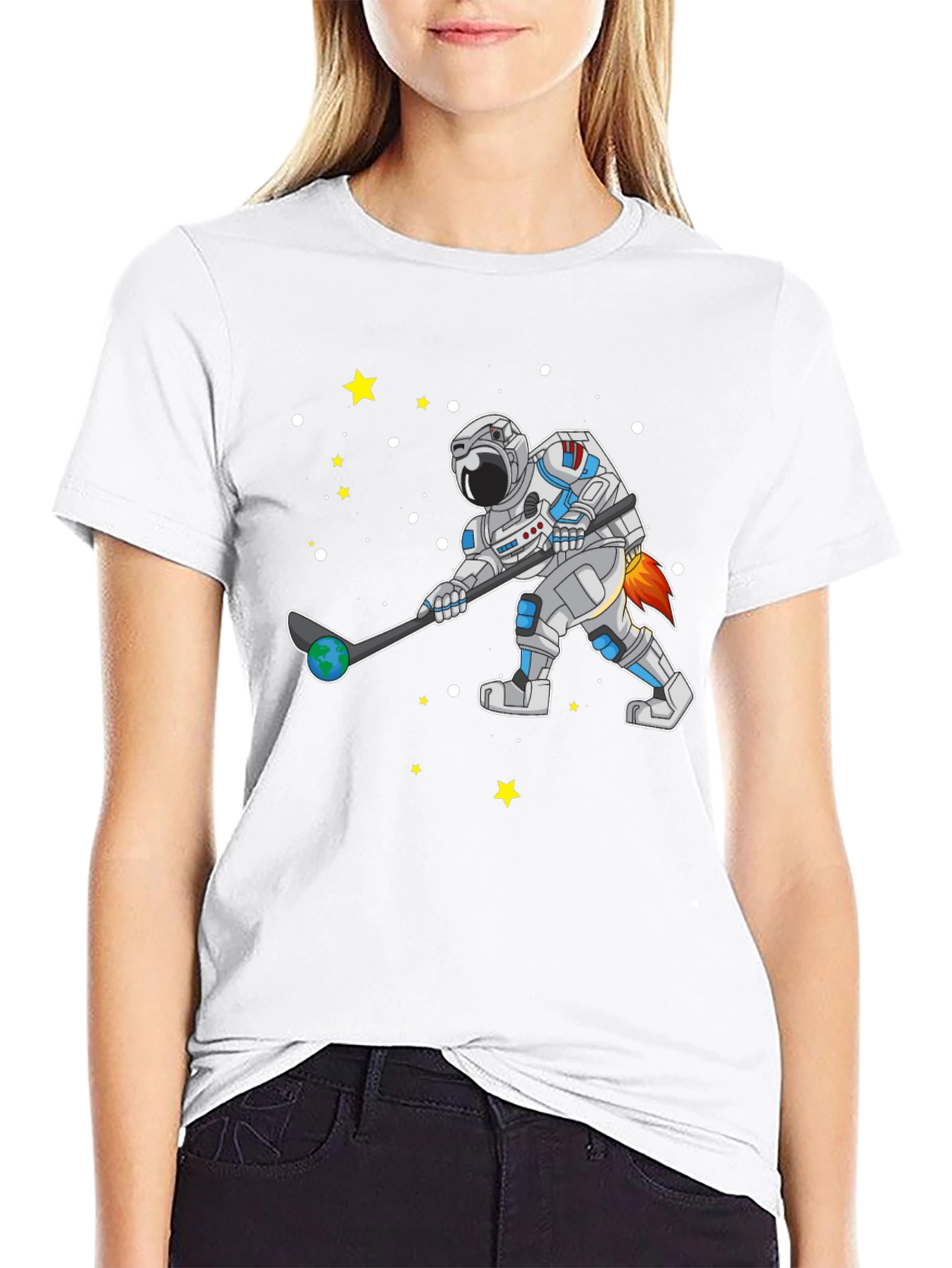 Astronaut Hockey T-Shirt Space Sports Tee