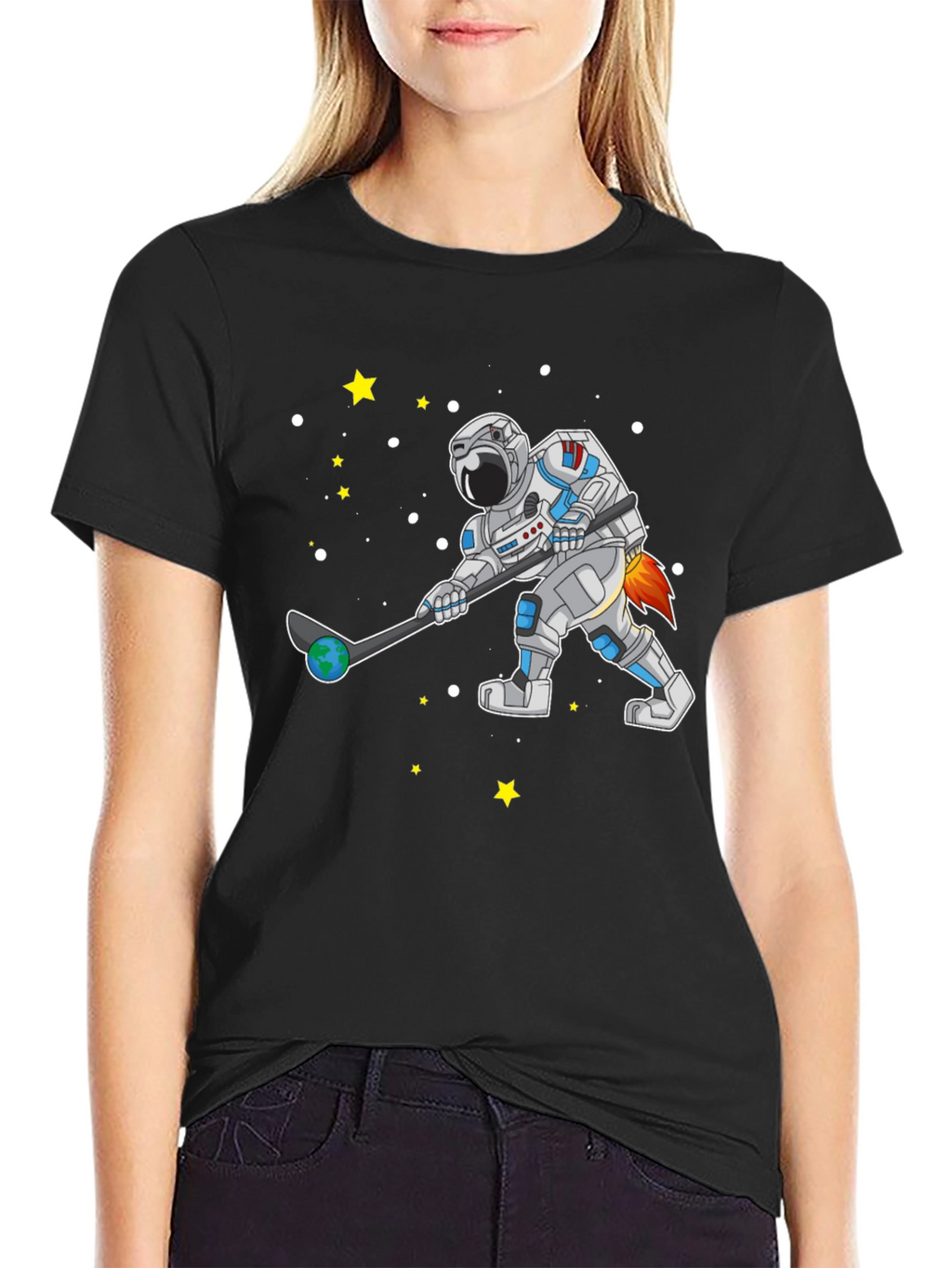 Astronaut Hockey T-Shirt Space Sports Tee
