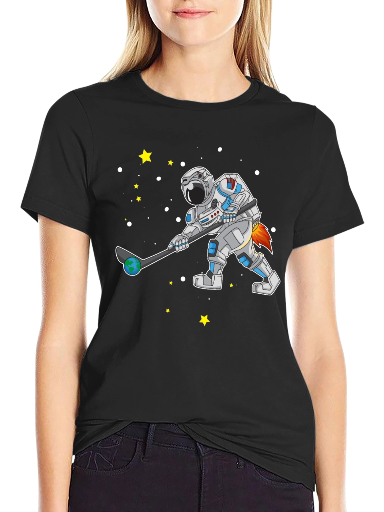 Astronaut Hockey T-Shirt Space Sports Tee