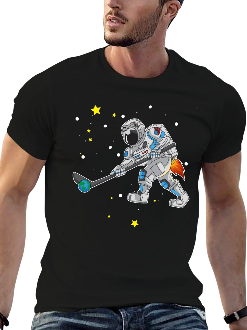 Astronaut Hockey T-Shirt Space Sports Tee