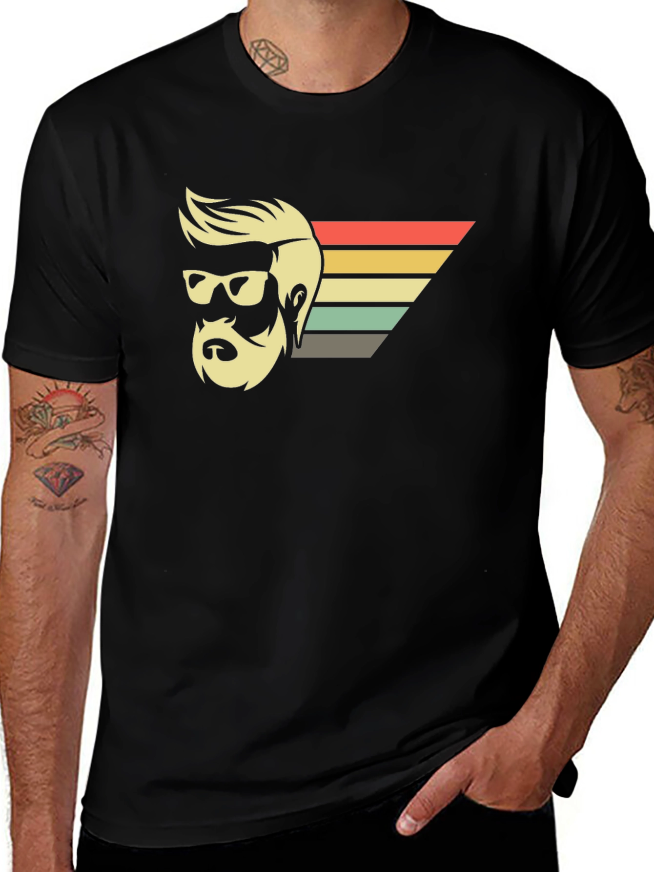 Retro Bearded Man Graphic Tee - Black T-Shirt