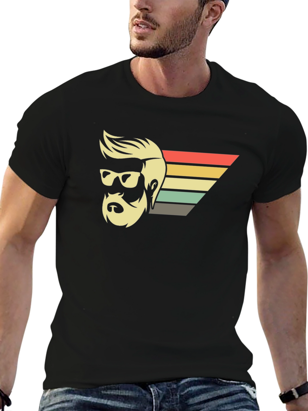 Retro Bearded Man Graphic Tee - Black T-Shirt