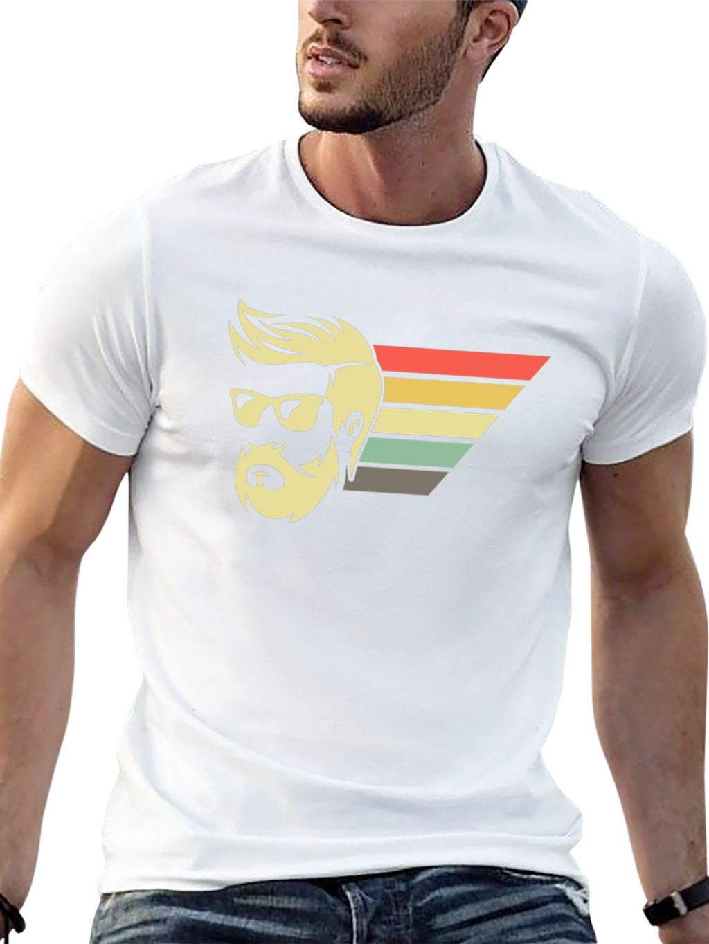 Retro Bearded Man Graphic Tee - Black T-Shirt