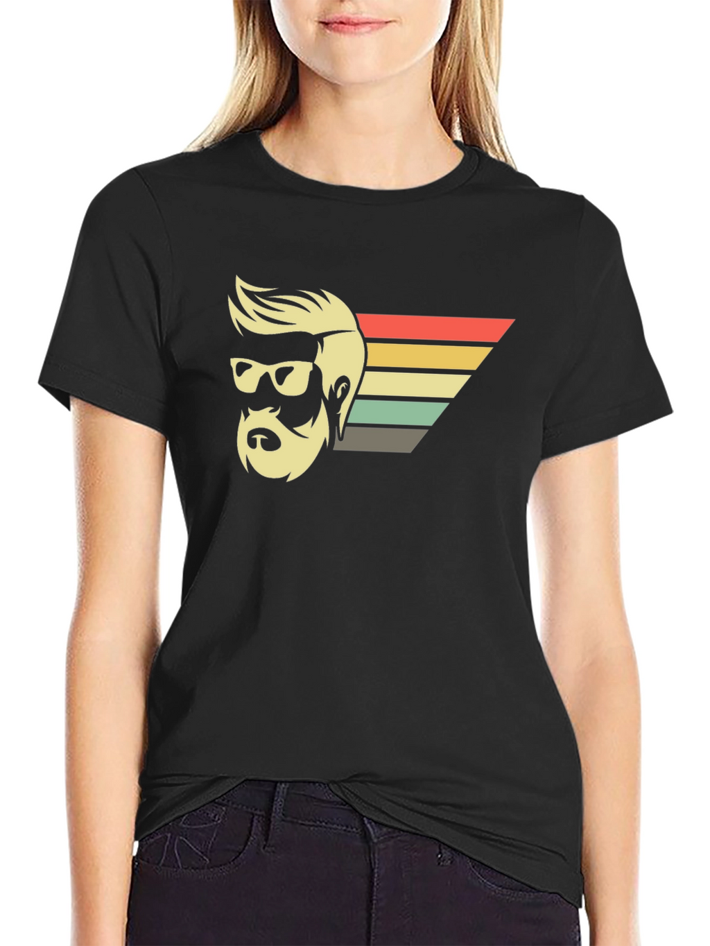 Retro Bearded Man Graphic Tee - Black T-Shirt