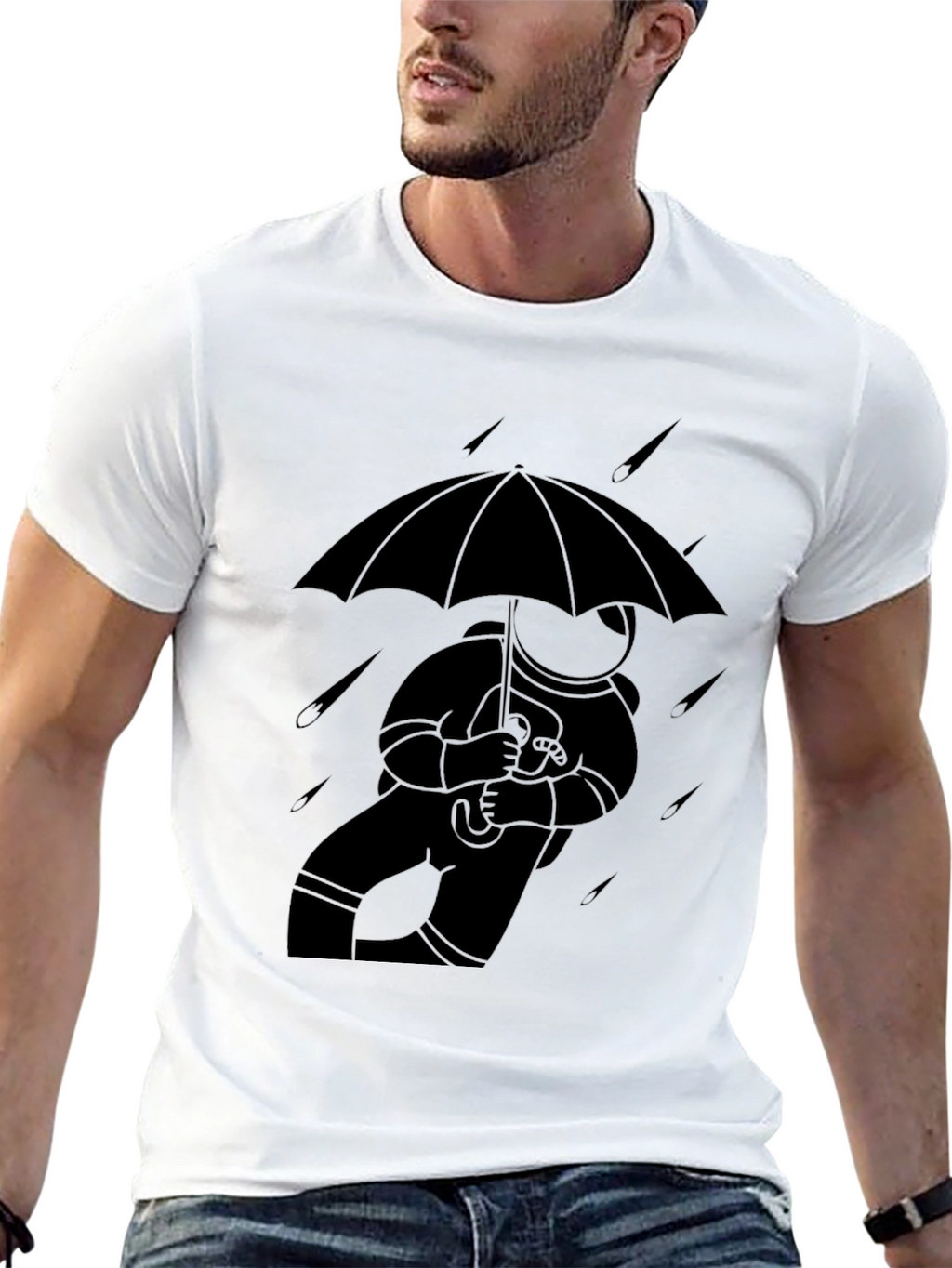Astronaut Umbrella Black T-Shirt