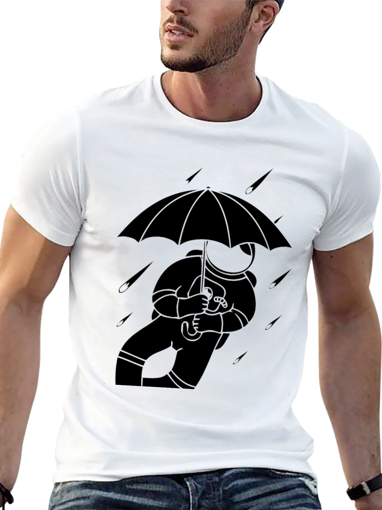 Astronaut Umbrella Black T-Shirt