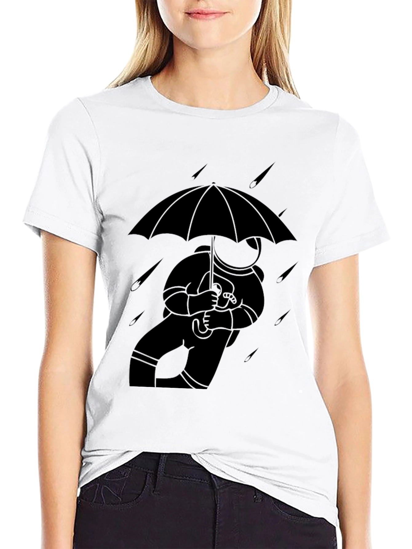 Astronaut Umbrella Black T-Shirt