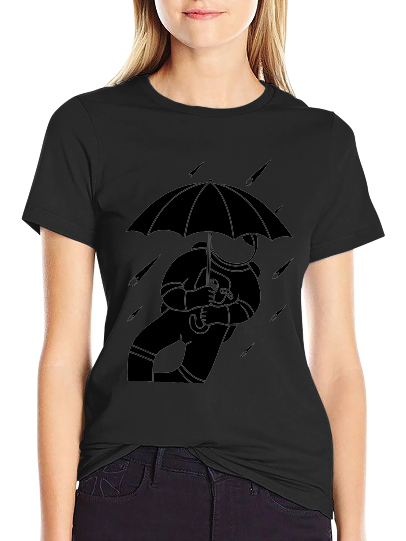 Astronaut Umbrella Black T-Shirt