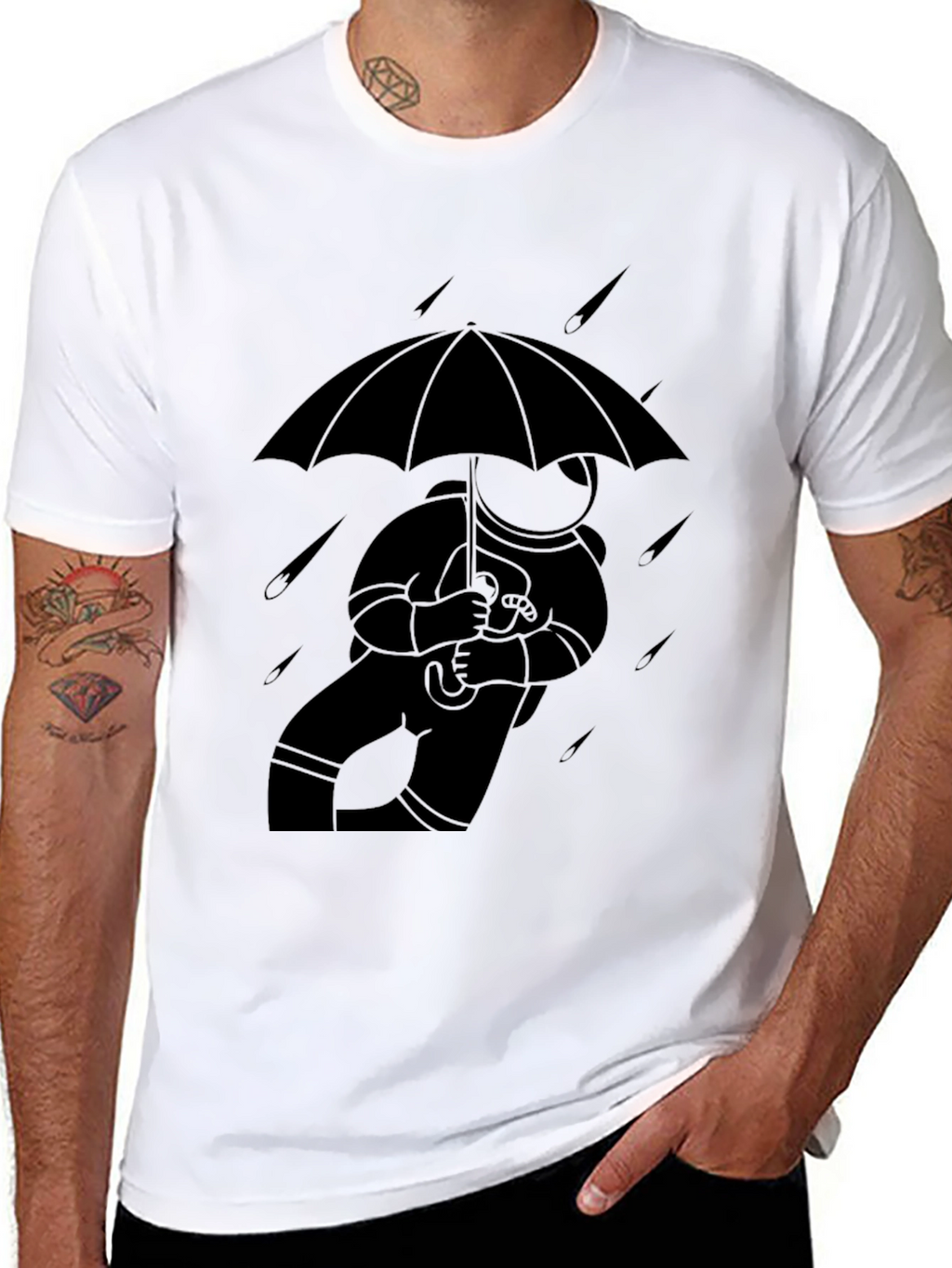 Astronaut Umbrella Black T-Shirt