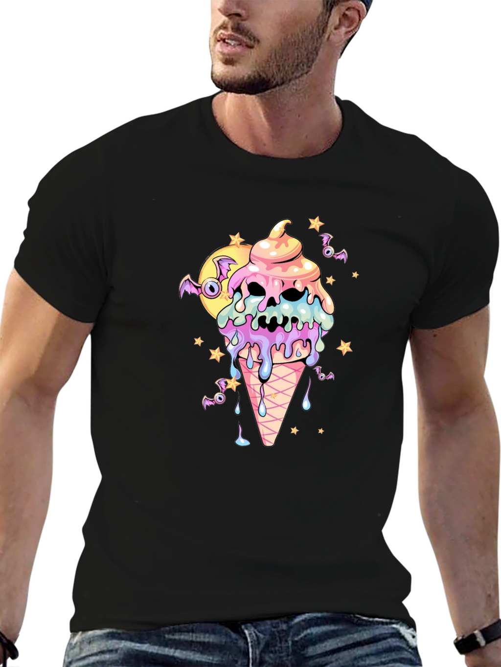 Spooky Ice Cream Skull Graphic Tee - Halloween Shirt