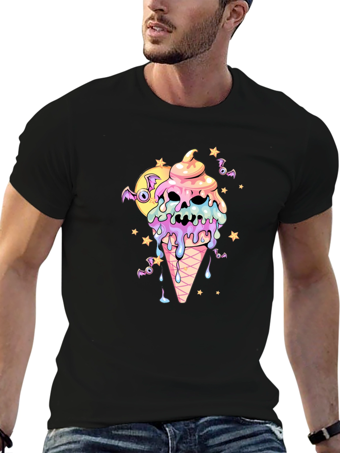 Spooky Ice Cream Skull Graphic Tee - Halloween Shirt