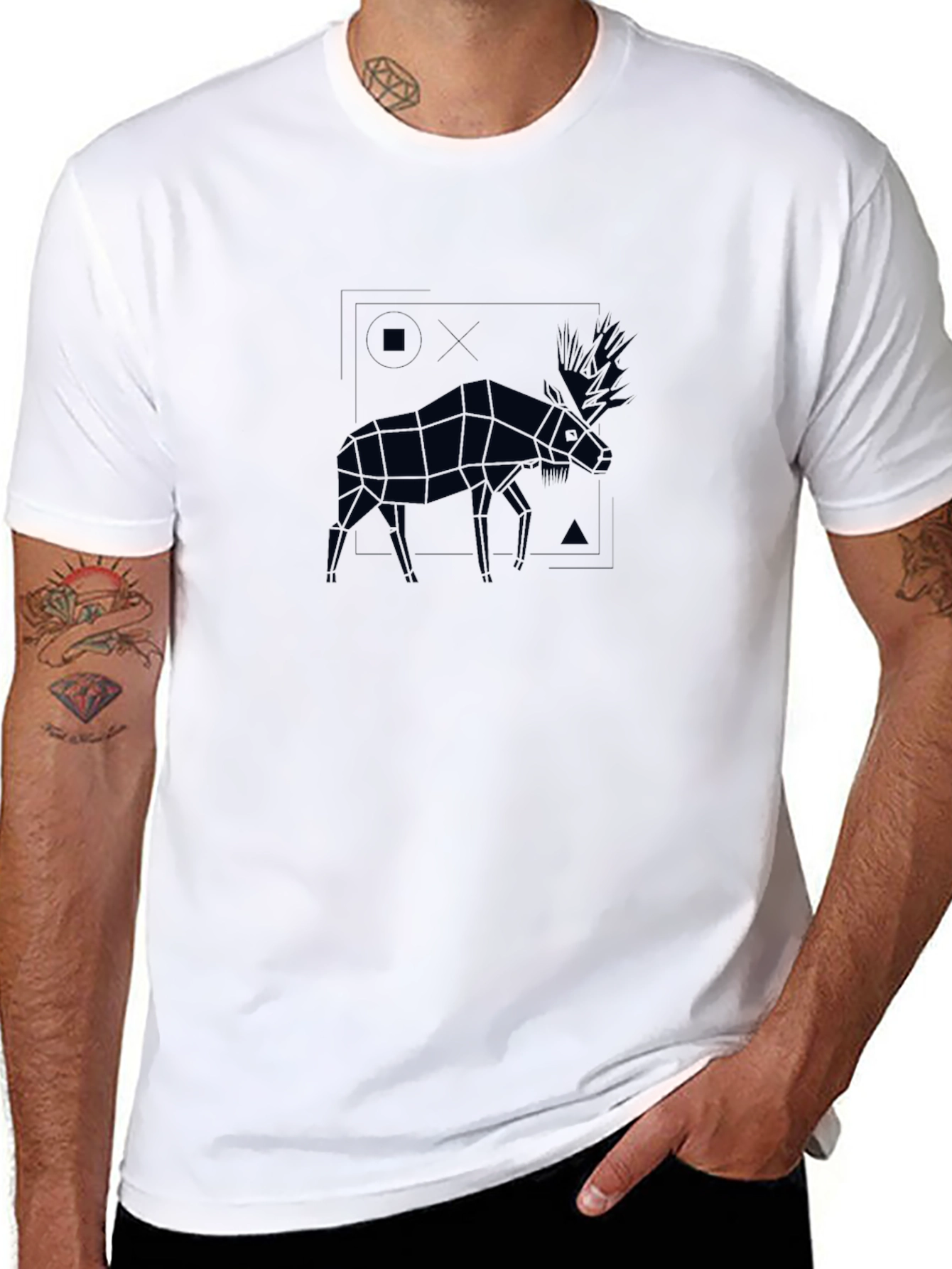 Geometric Moose Graphic Tee - Mens Black T-Shirt