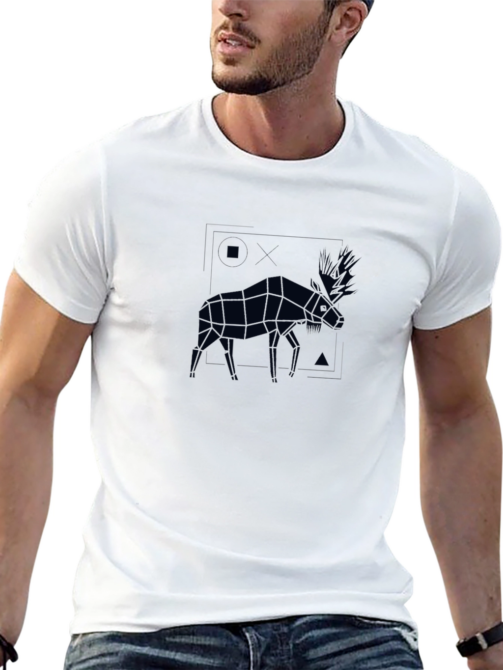 Geometric Moose Graphic Tee - Mens Black T-Shirt