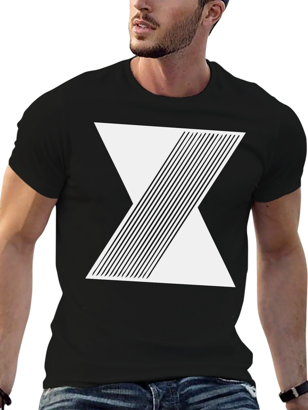 Geometric Line Design Black T-Shirt