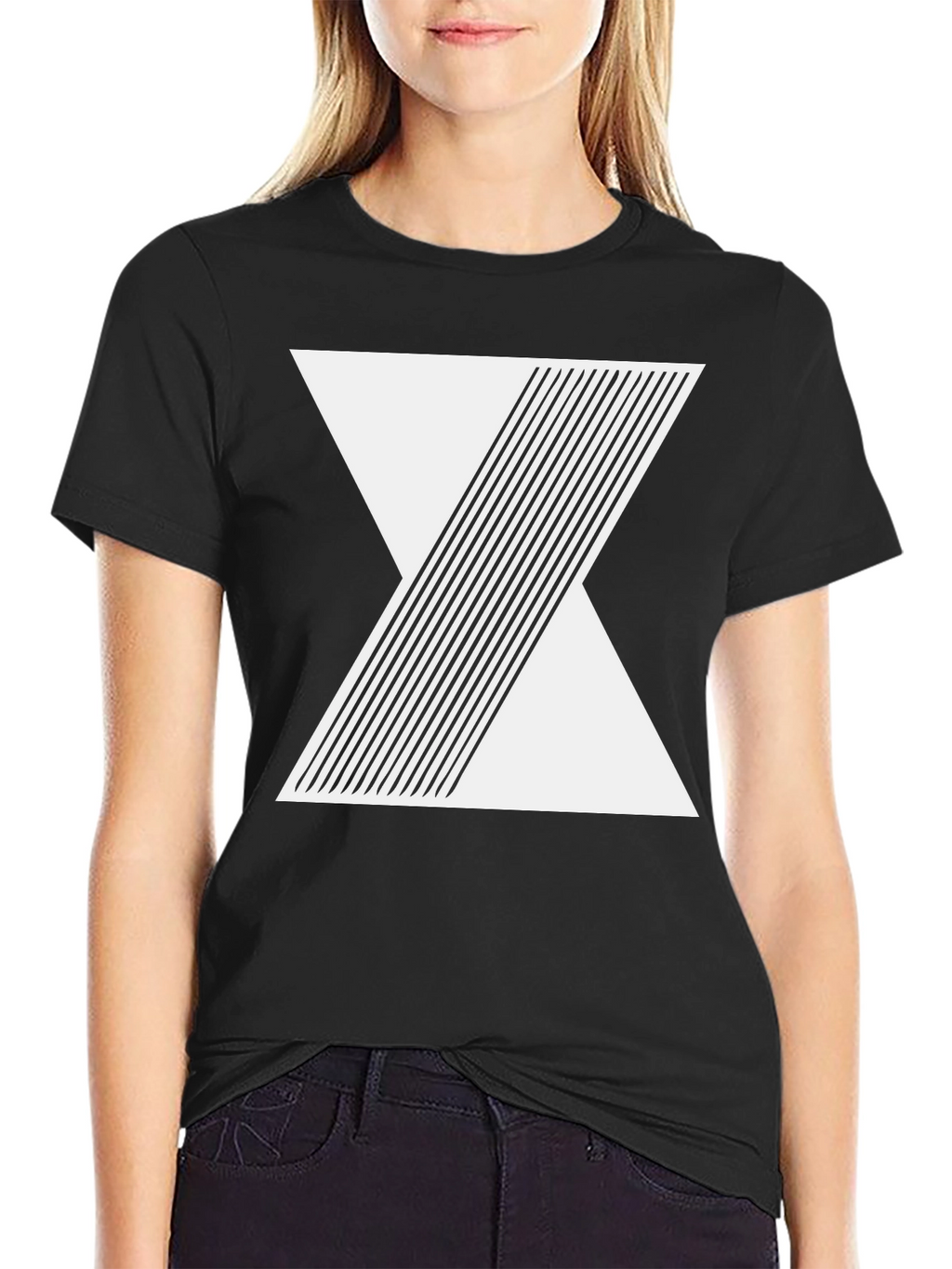 Geometric Line Design Black T-Shirt