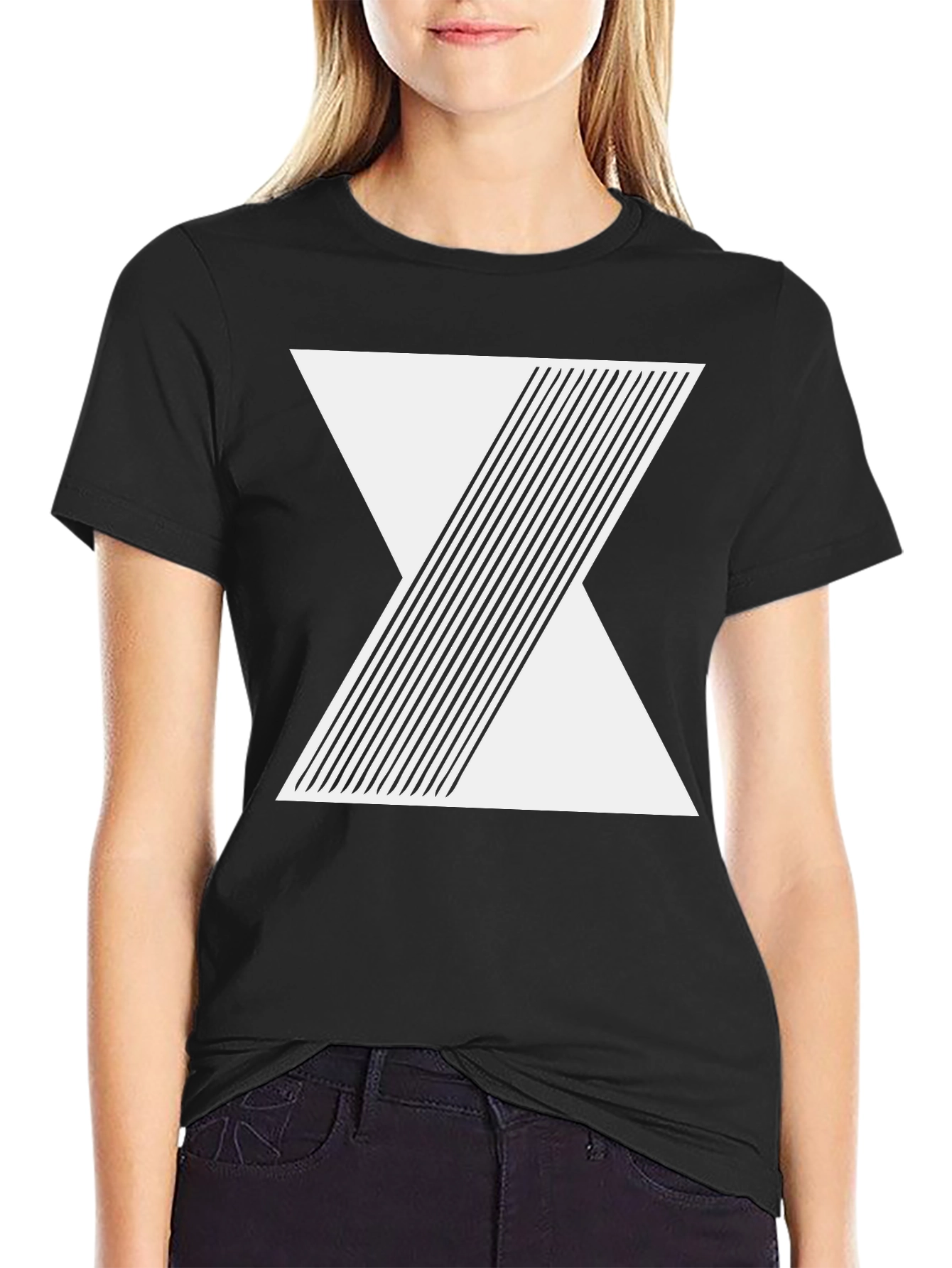 Geometric Line Design Black T-Shirt