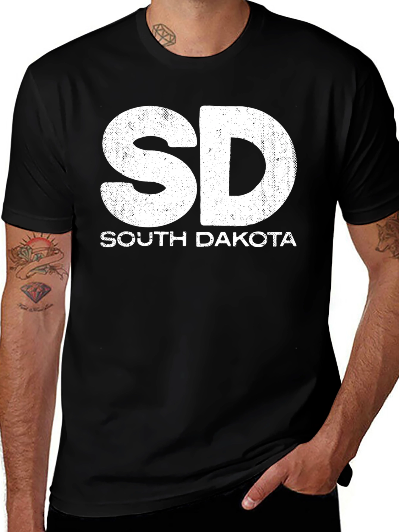 South Dakota SD T-Shirt - Black Short Sleeve Tee