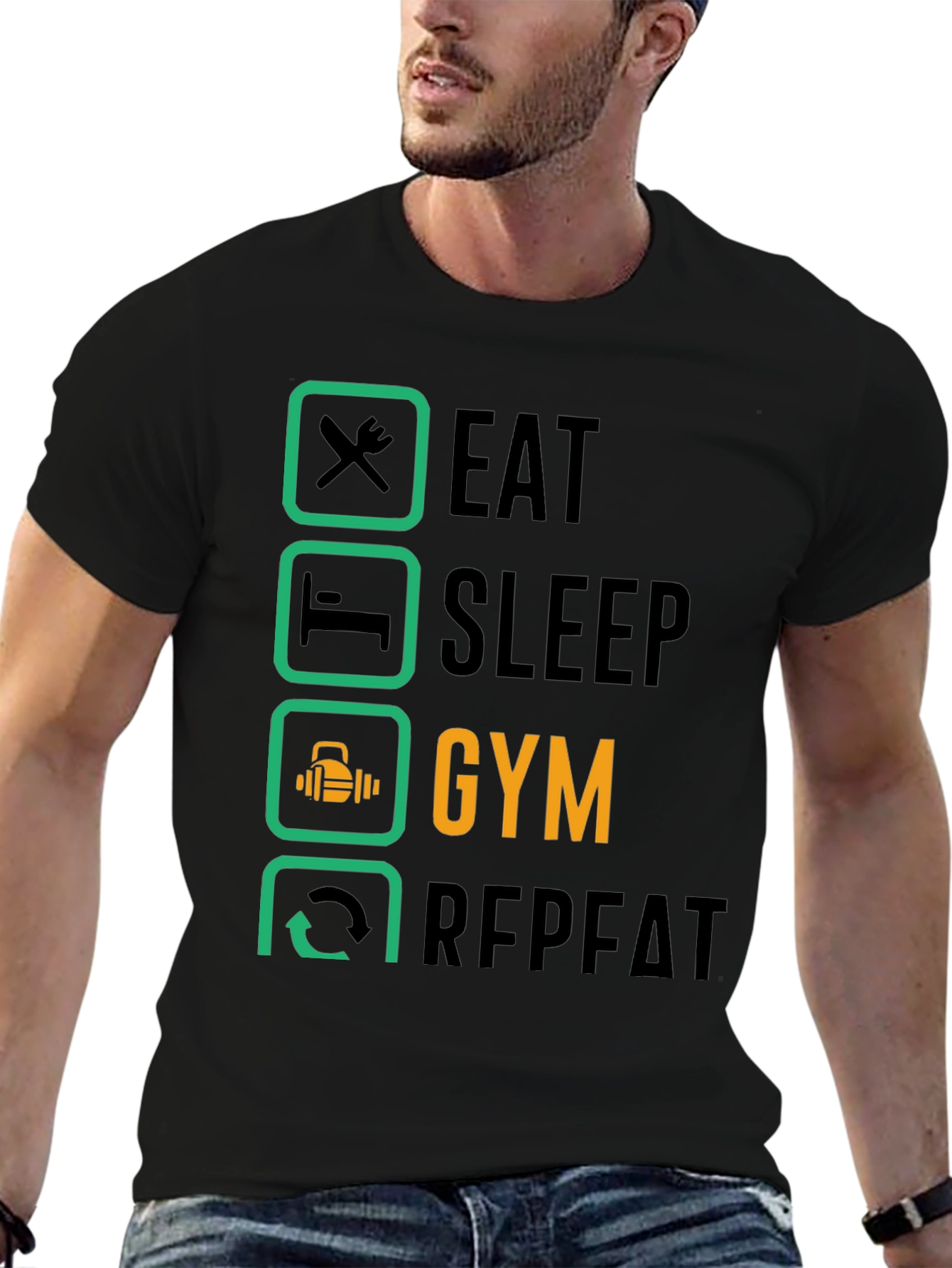 Eat Sleep Gym Repeat T-Shirt - Fitness Lifestyle Tee