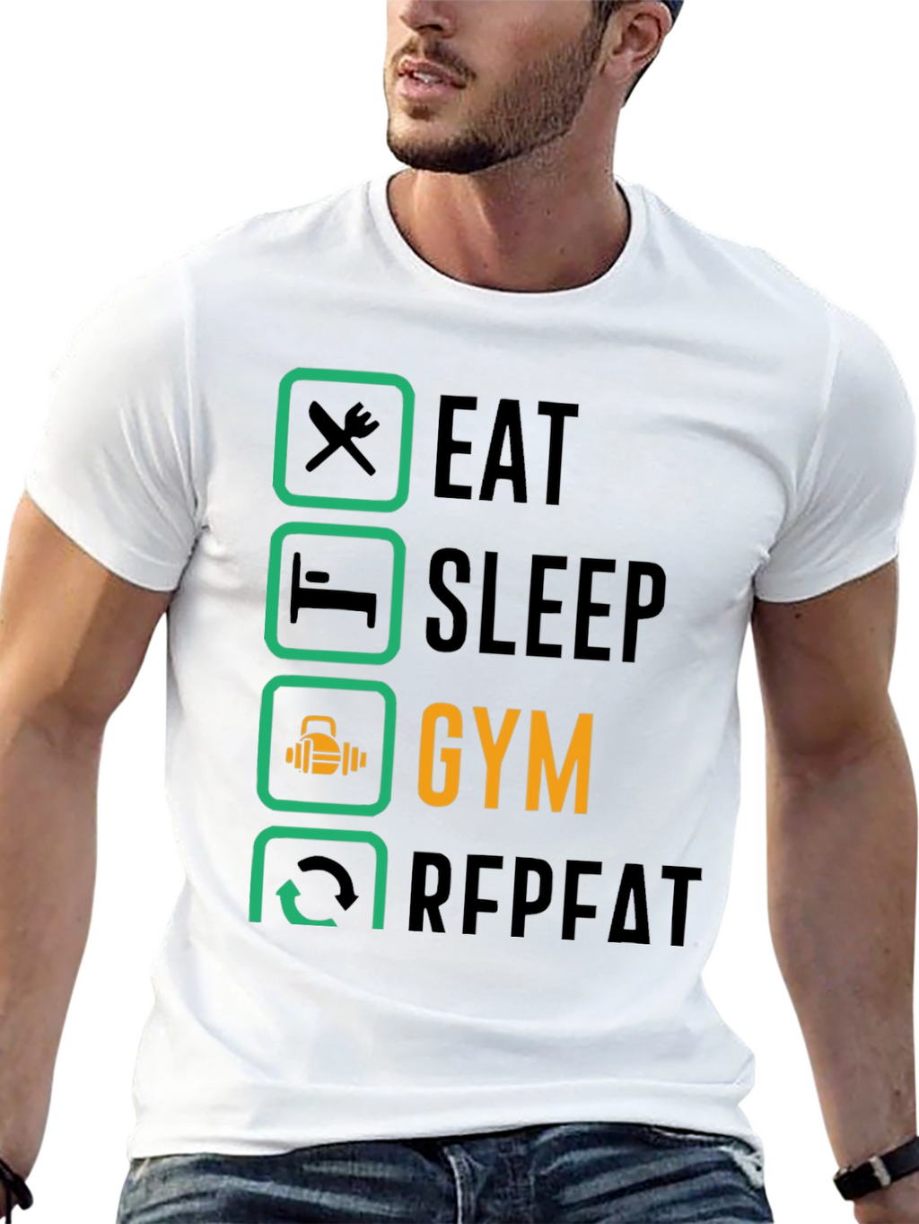 Eat Sleep Gym Repeat T-Shirt - Fitness Lifestyle Tee