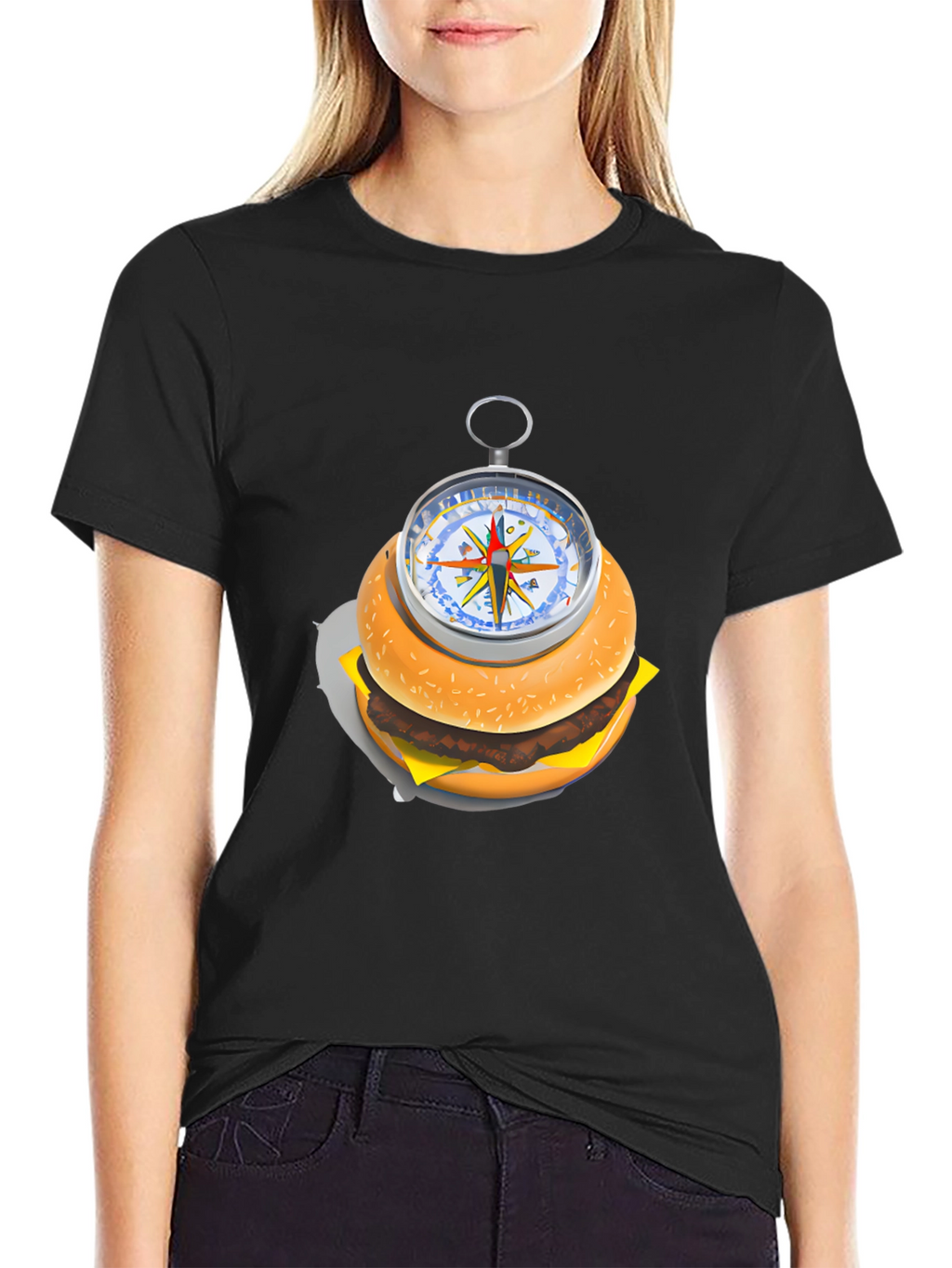 Burger Compass Graphic Tee - Novelty Foodie T-Shirt