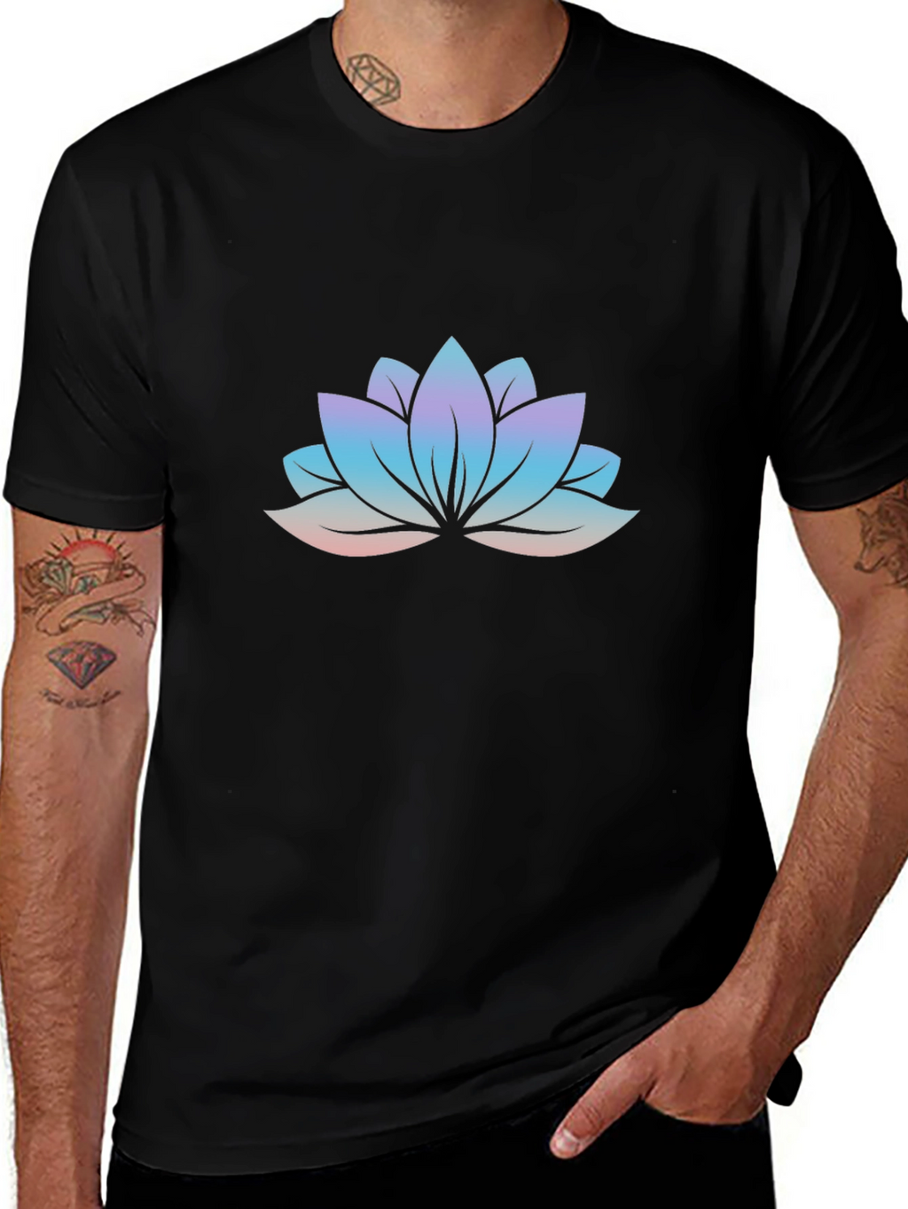 Lotus Flower Graphic Tee - Soft Black Cotton Shirt