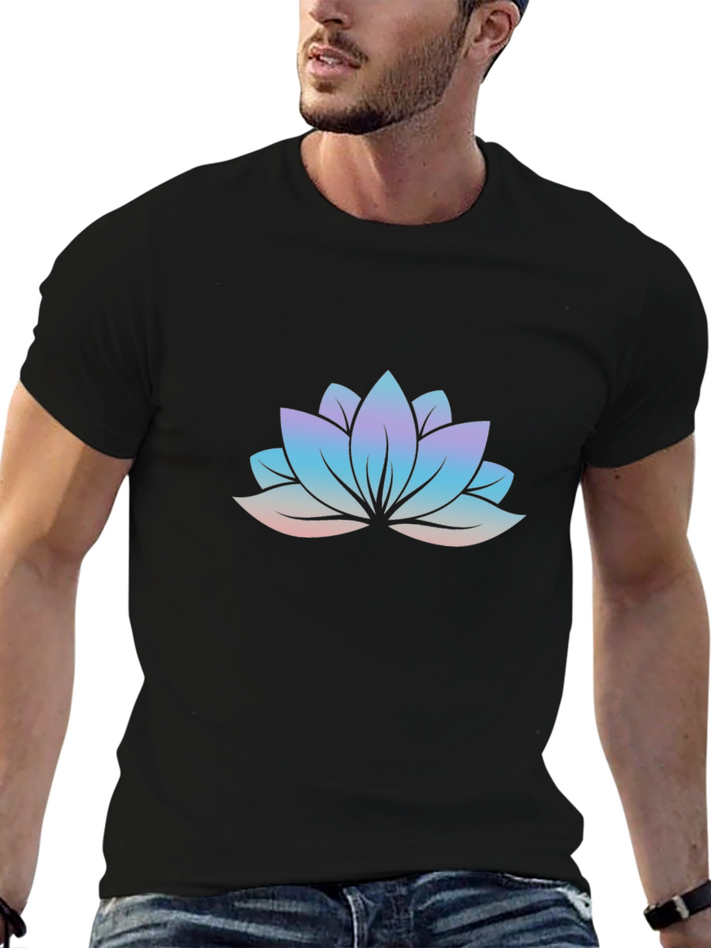 Lotus Flower Graphic Tee - Soft Black Cotton Shirt