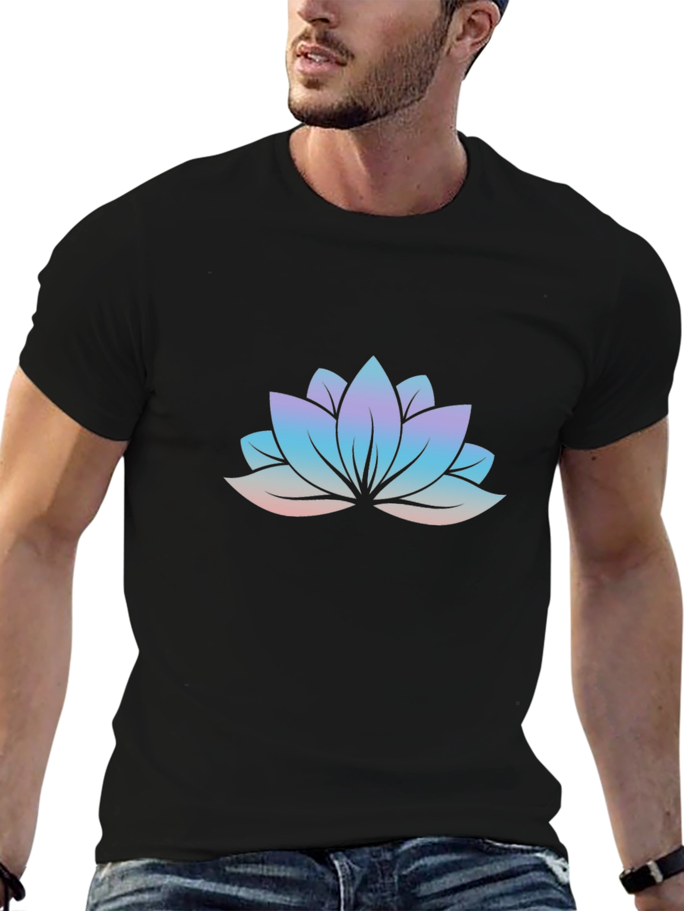 Lotus Flower Graphic Tee - Soft Black Cotton Shirt