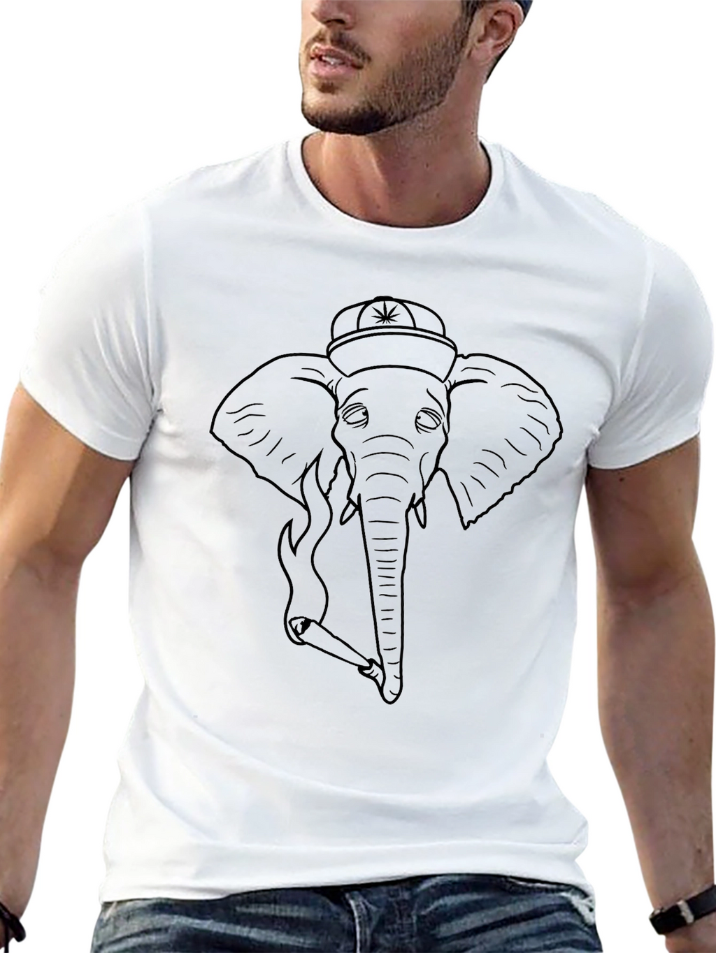 Cool Elephant Smoking Graphic Tee - Black