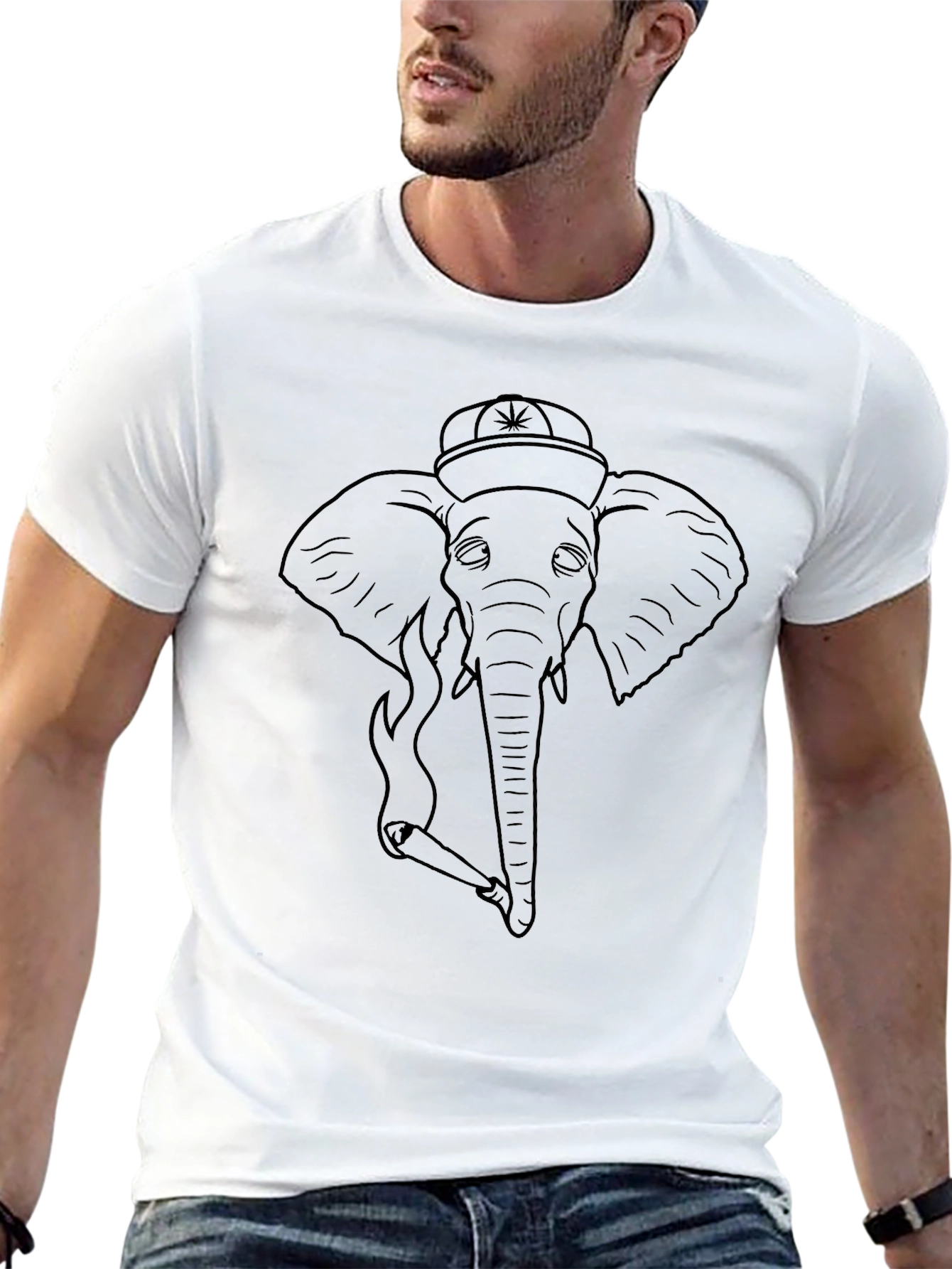 Cool Elephant Smoking Graphic Tee - Black