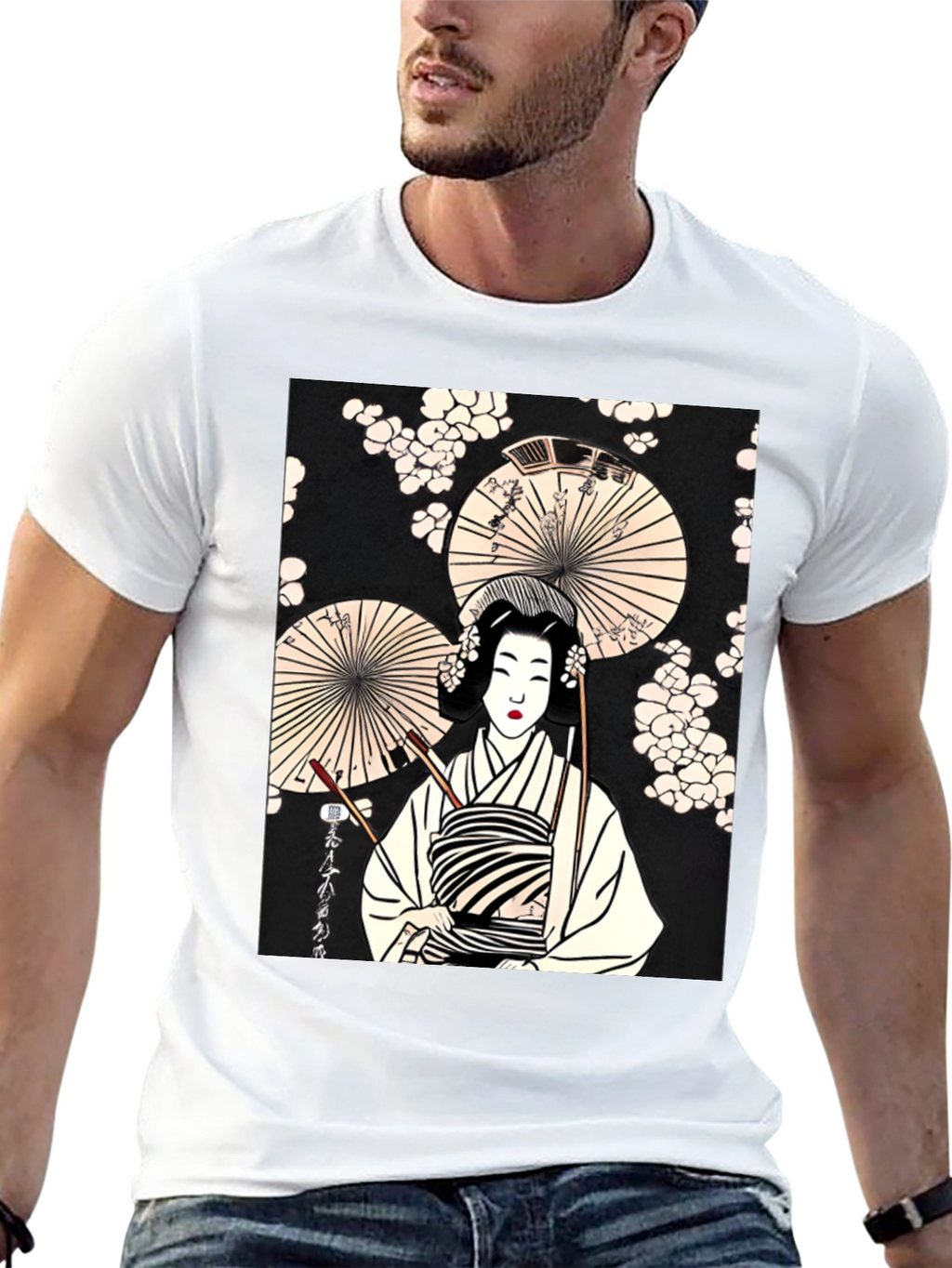 Geisha Art Graphic Tee - Trendy Unisex T-Shirt