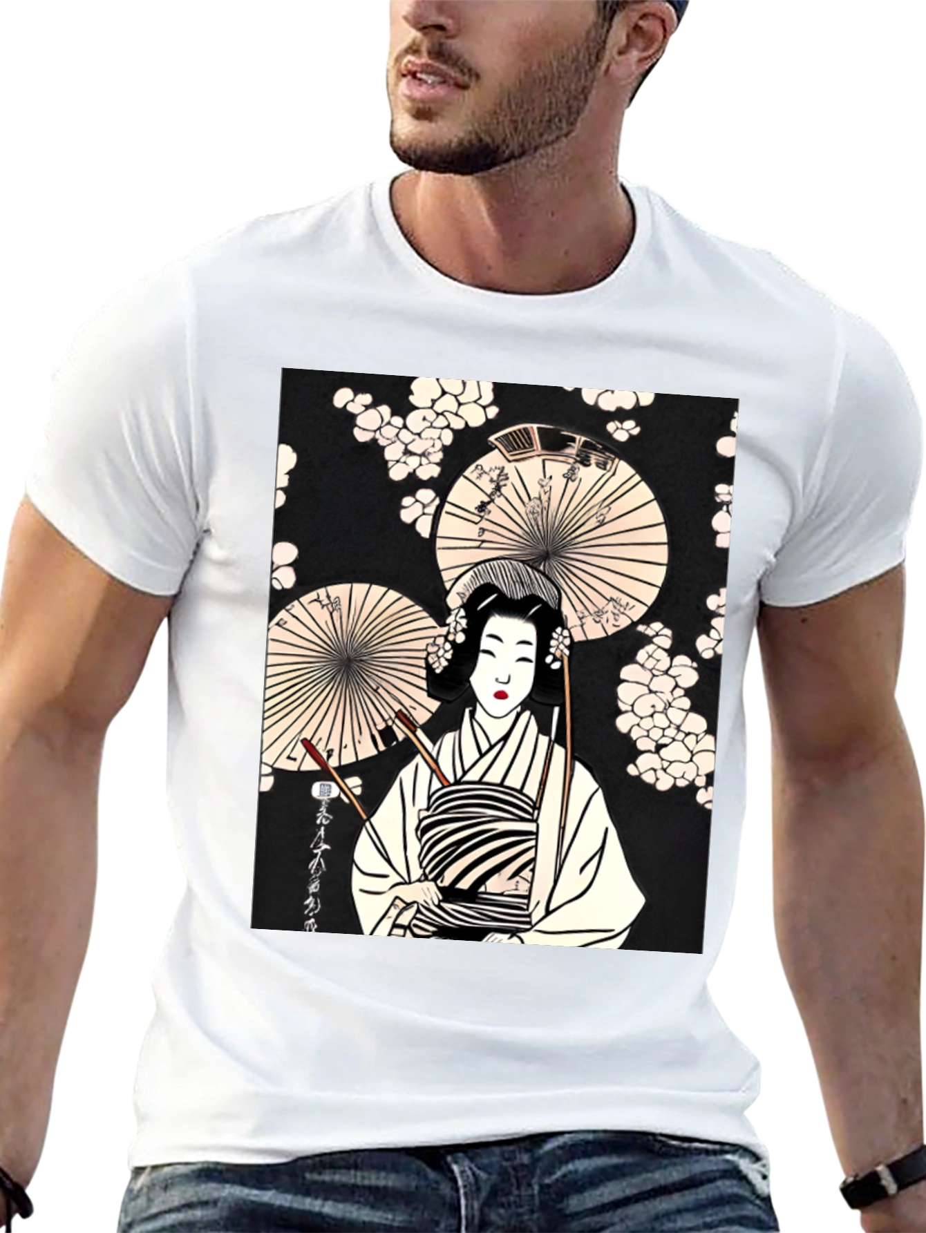 Geisha Art Graphic Tee - Trendy Unisex T-Shirt