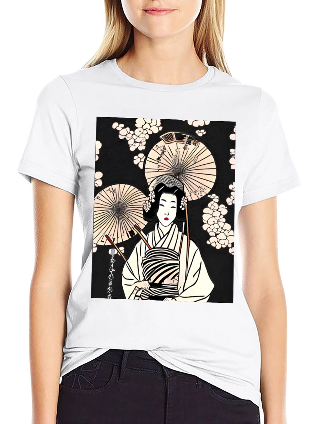 Geisha Art Graphic Tee - Trendy Unisex T-Shirt