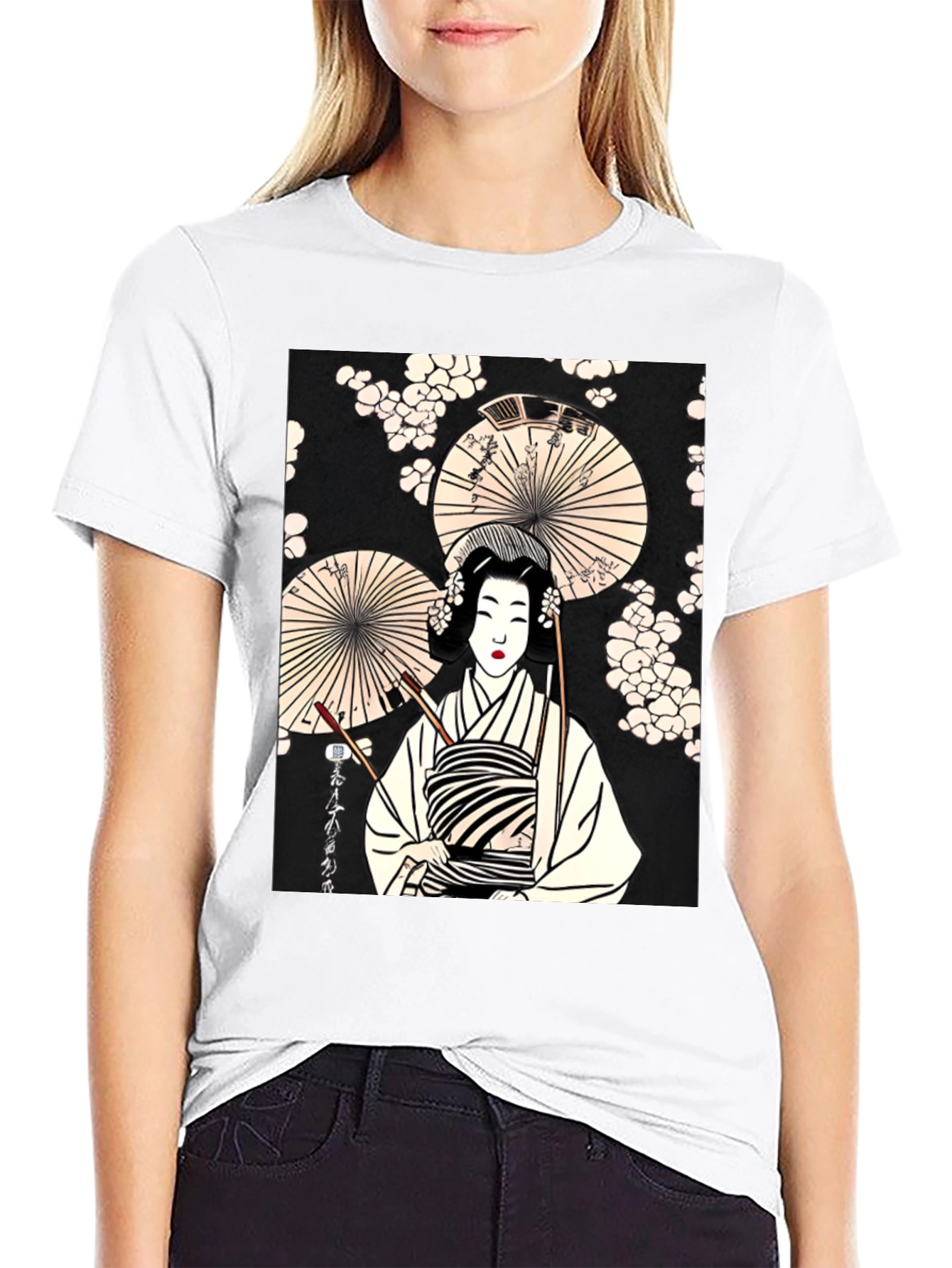 Geisha Art Graphic Tee - Trendy Unisex T-Shirt