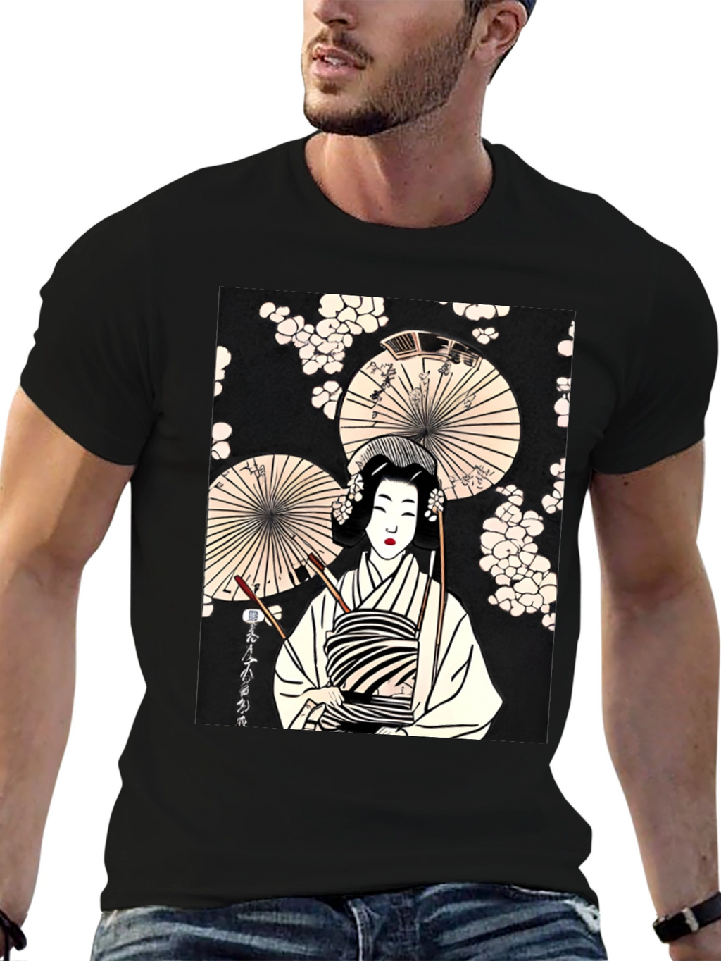 Geisha Art Graphic Tee - Trendy Unisex T-Shirt