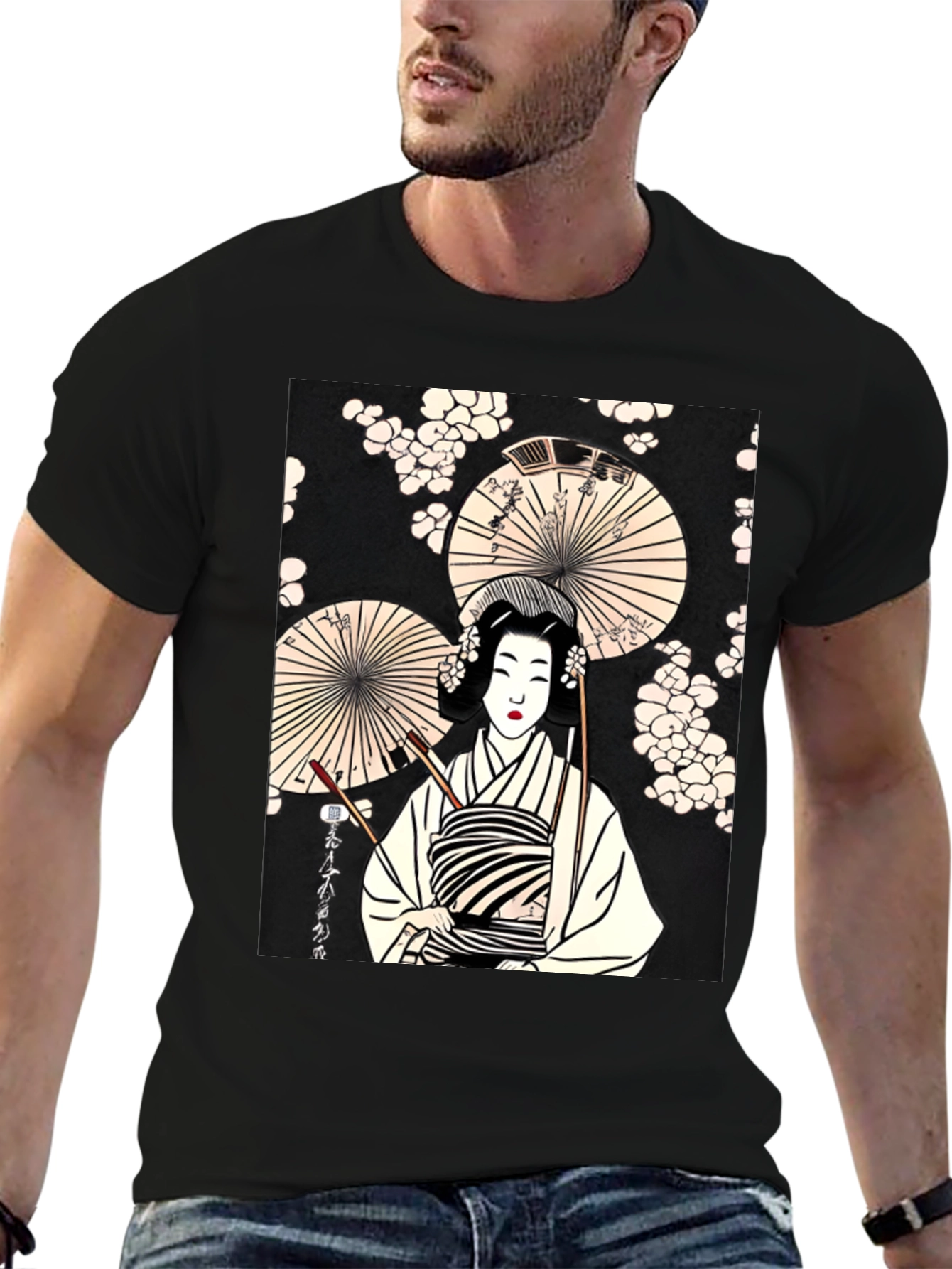 Geisha Art Graphic Tee - Trendy Unisex T-Shirt