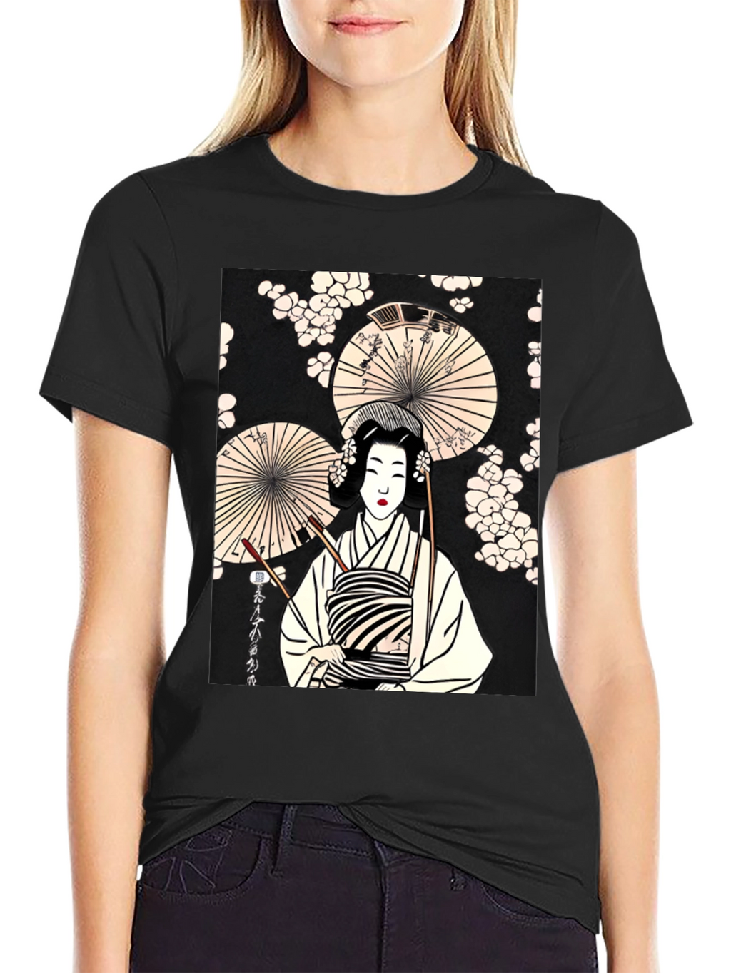Geisha Art Graphic Tee - Trendy Unisex T-Shirt