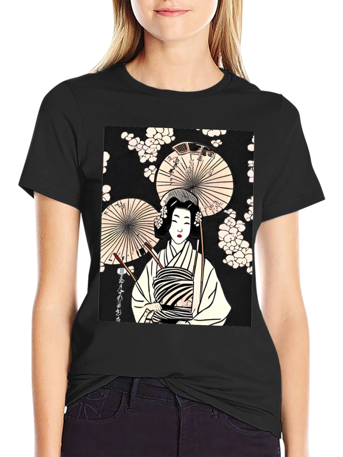 Geisha Art Graphic Tee - Trendy Unisex T-Shirt