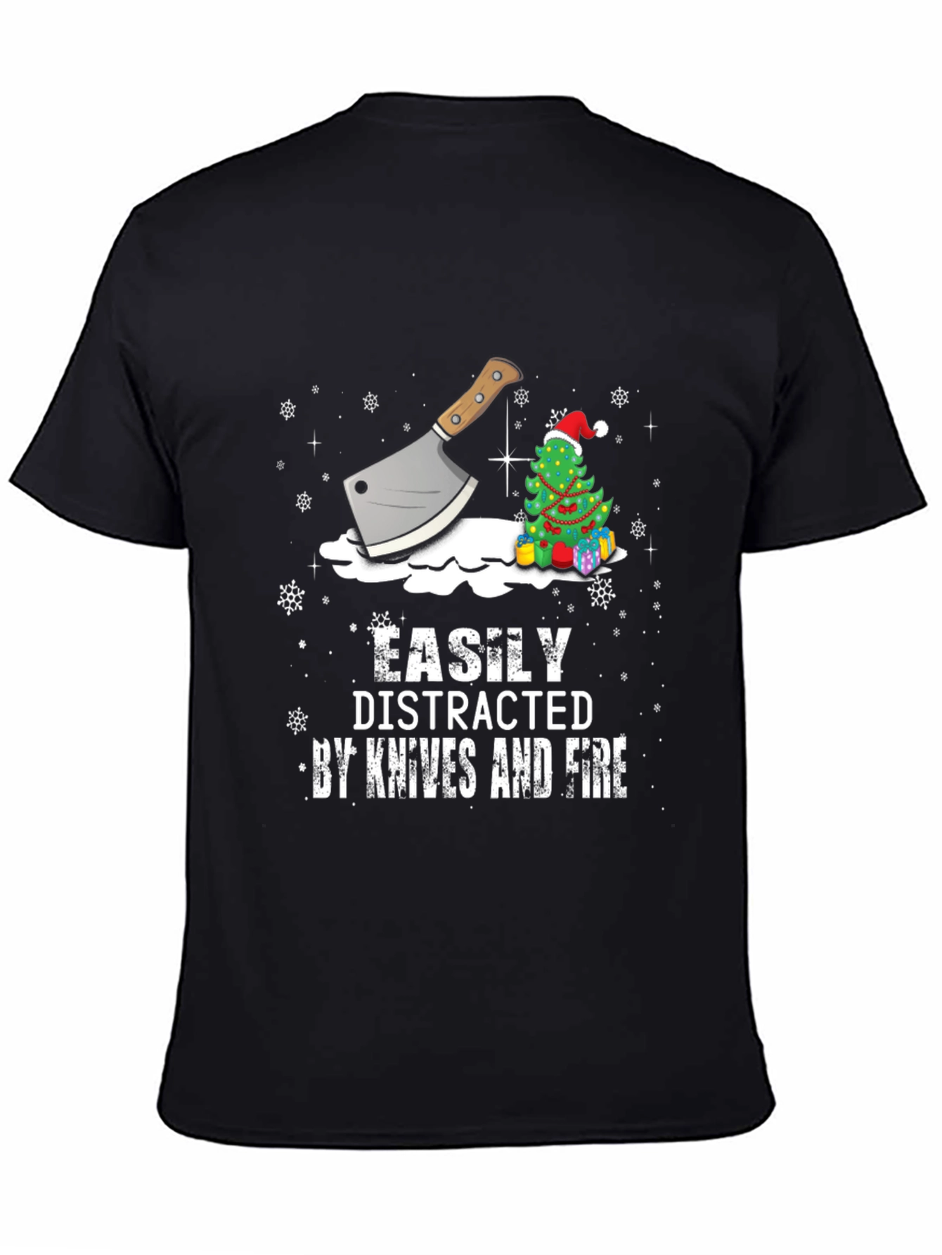 Easily Distracted By Knives and Fire Christmas T-Shirt
