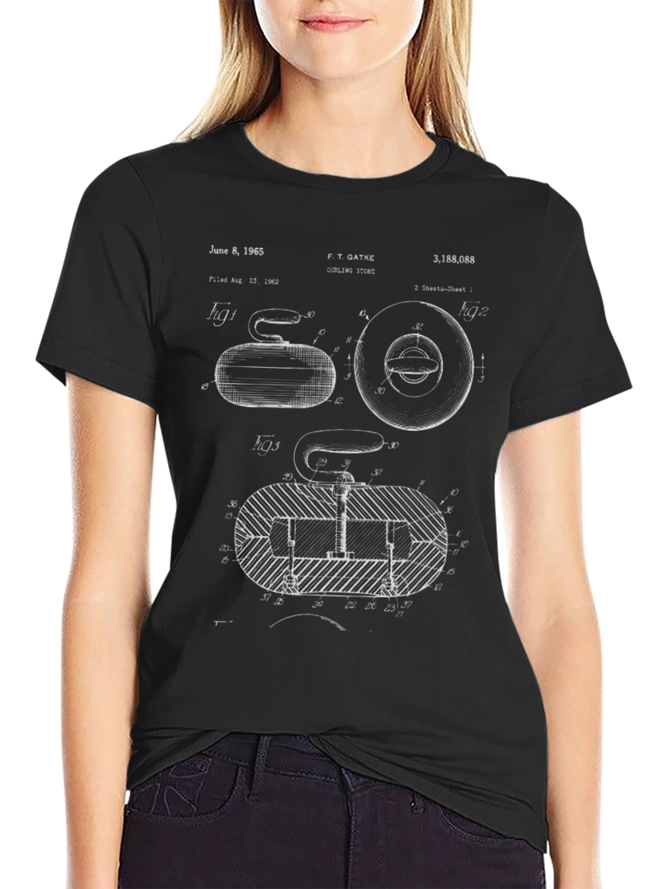 Curling Stone Blueprint Graphic T-Shirt