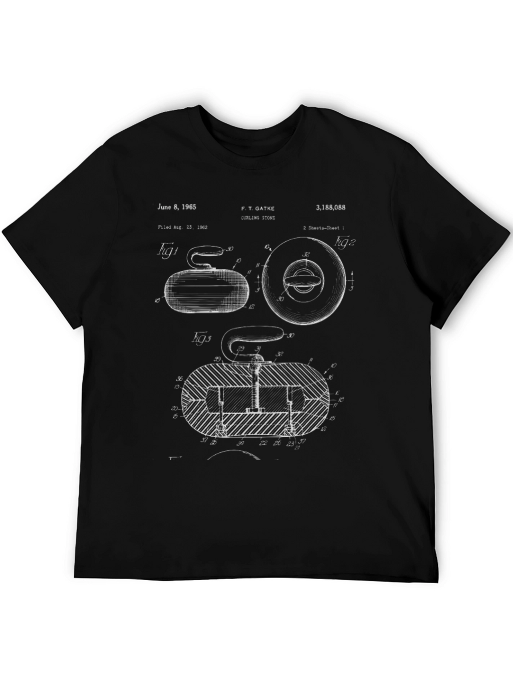 Curling Stone Blueprint Graphic T-Shirt