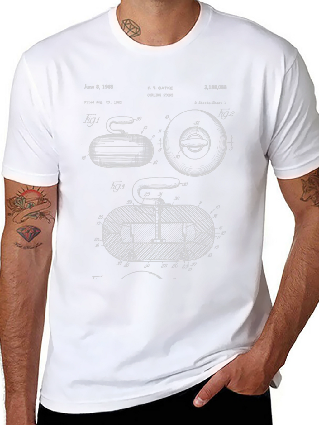 Curling Stone Blueprint Graphic T-Shirt