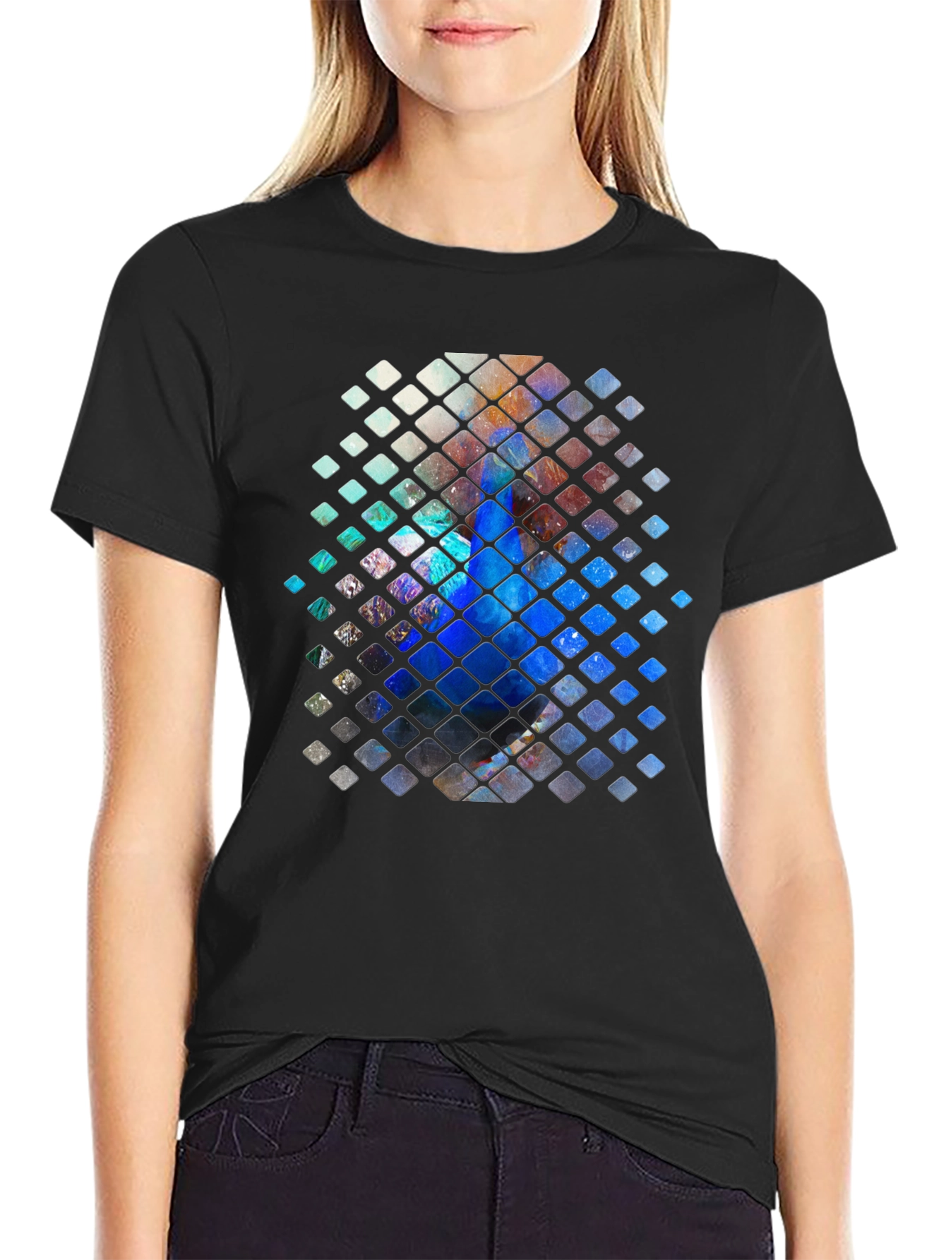 Abstract Mosaic Graphic Print Black T-Shirt