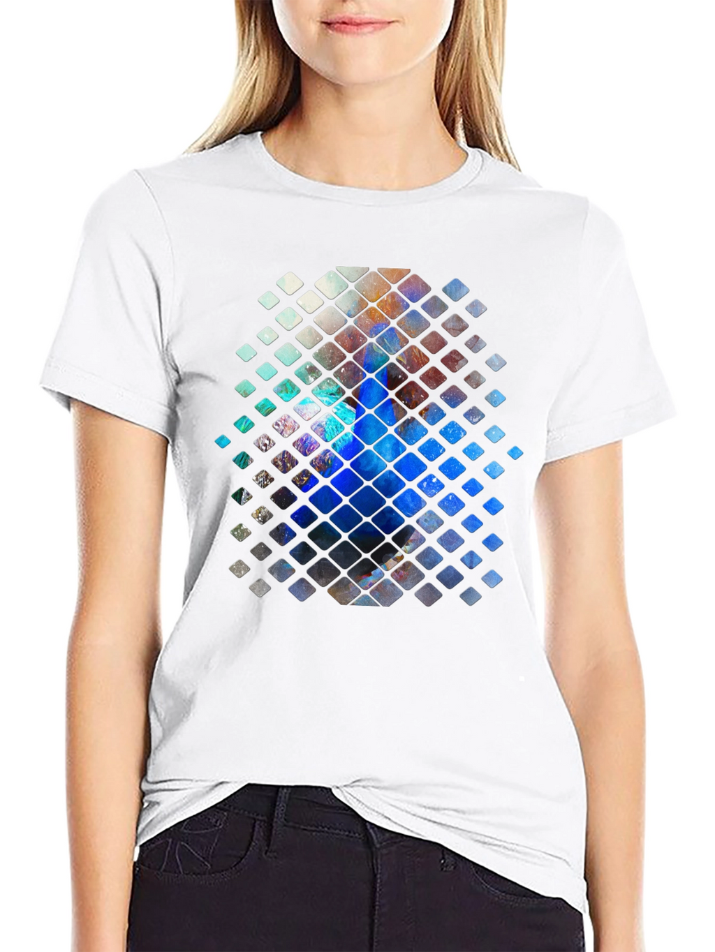 Abstract Mosaic Graphic Print Black T-Shirt
