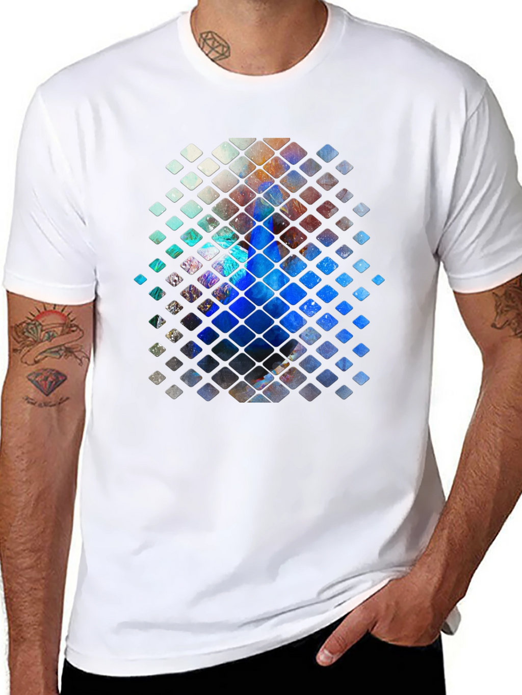 Abstract Mosaic Graphic Print Black T-Shirt