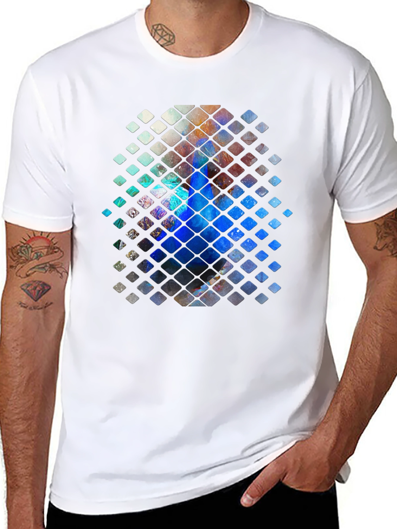 Abstract Mosaic Graphic Print Black T-Shirt