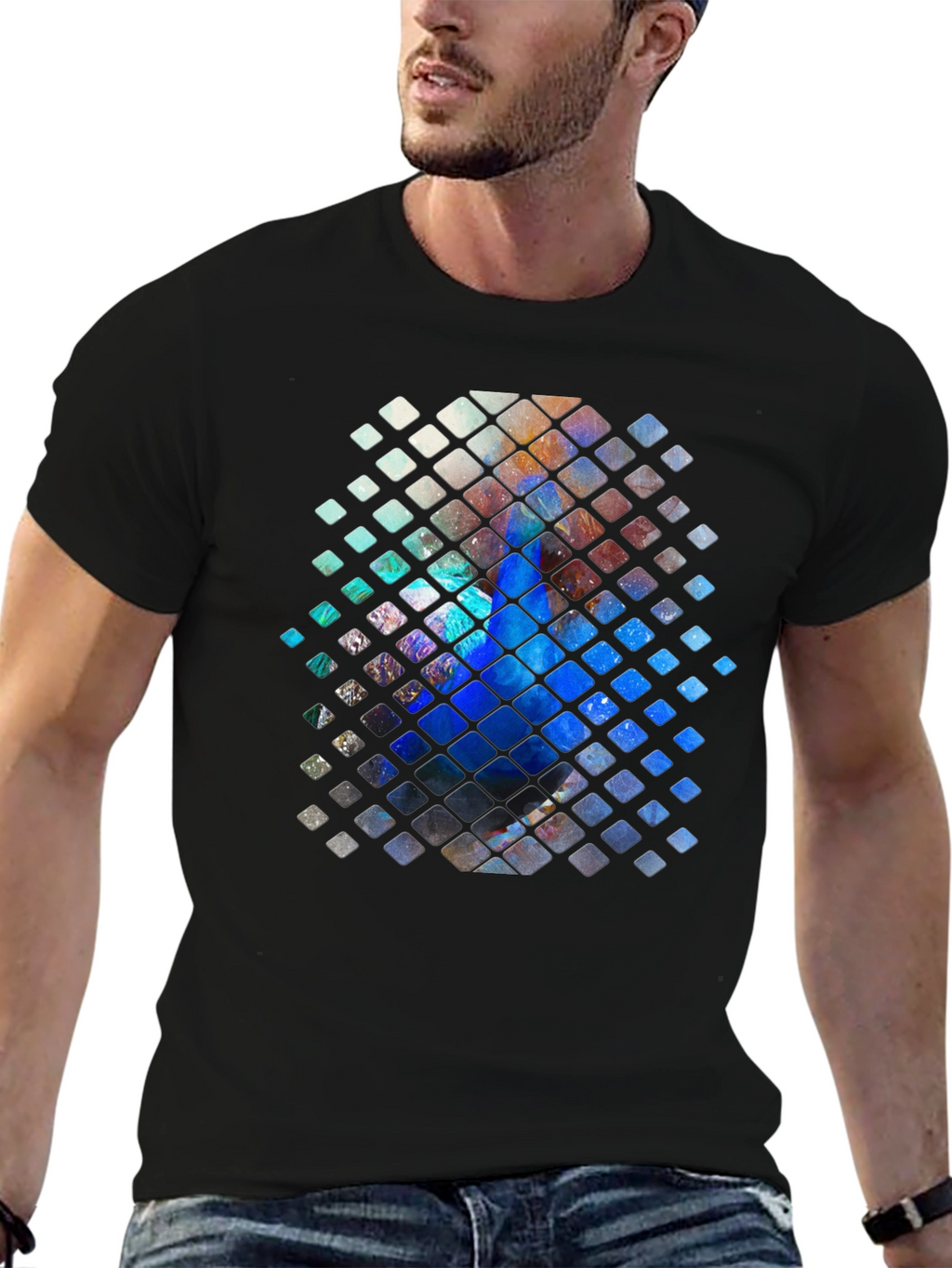 Abstract Mosaic Graphic Print Black T-Shirt