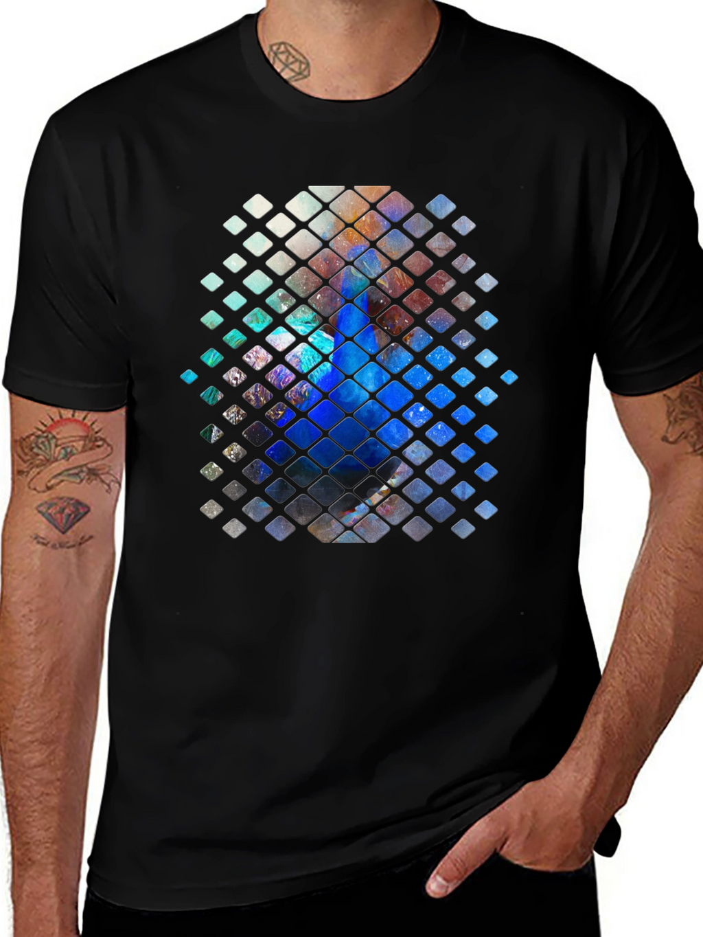 Abstract Mosaic Graphic Print Black T-Shirt