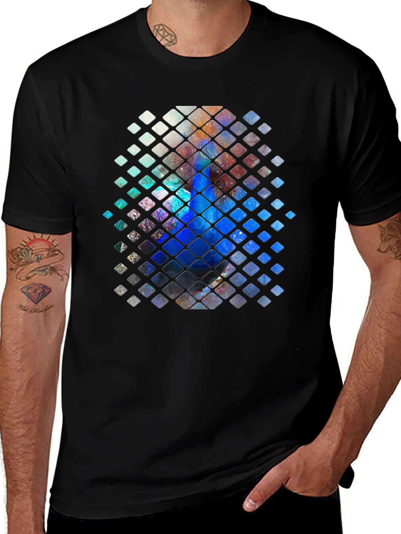 Abstract Mosaic Graphic Print Black T-Shirt